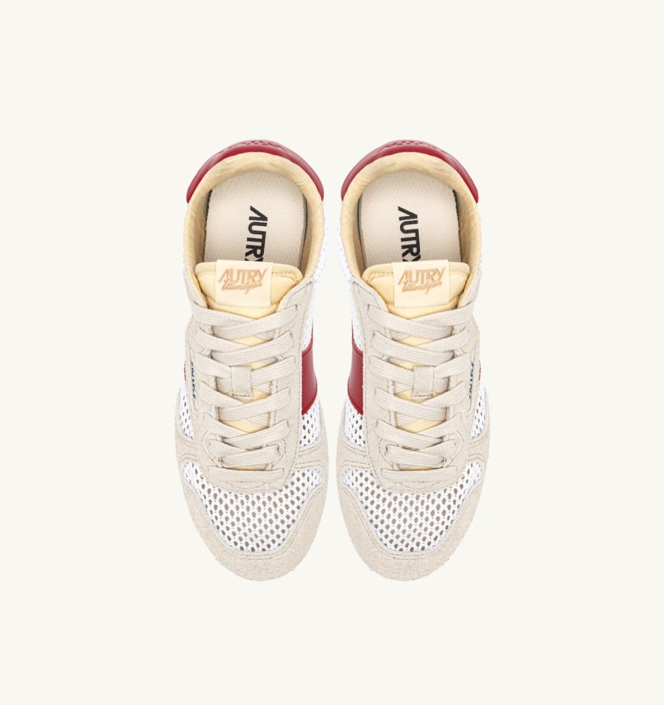 WINDSPIN IN WHITE SAND AND RED MESH AND LEATHER