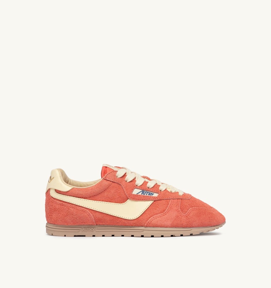 WINDSPIN IN BLUSH AND RUTABAGA SUEDE AND LEATHER