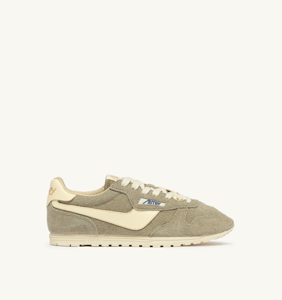 WINDSPIN IN GRAY GREEN AND RUTABAGA SUEDE AND LEATHER