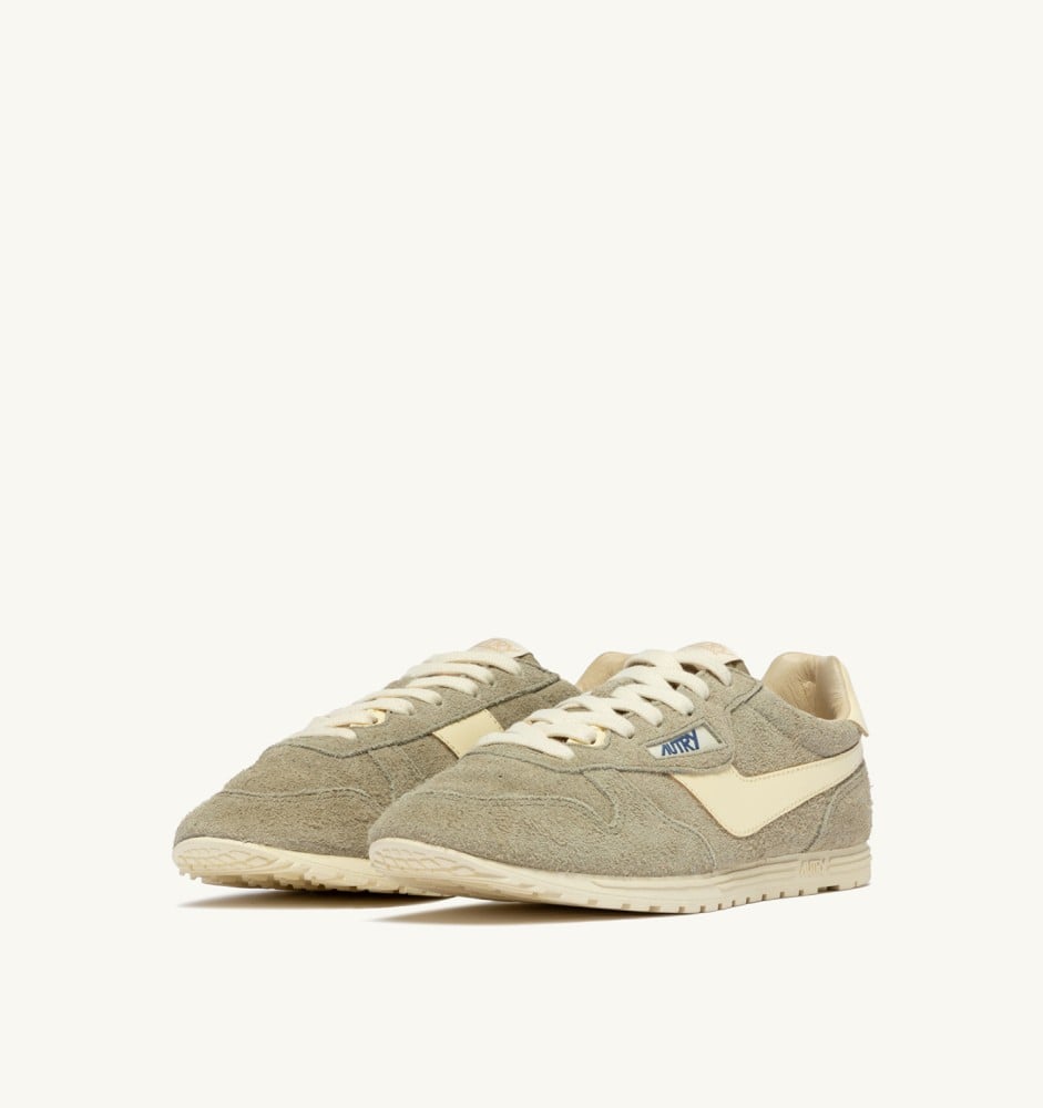 WINDSPIN IN GRAY GREEN AND RUTABAGA SUEDE AND LEATHER