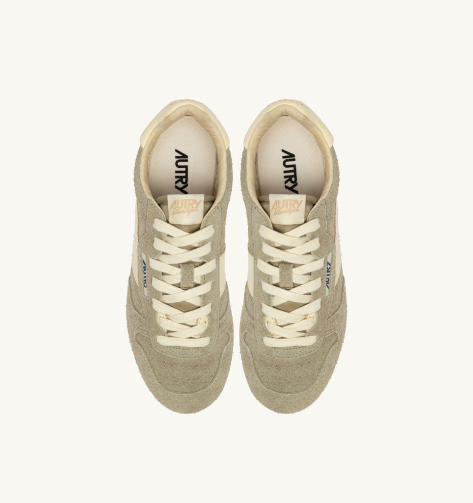 WINDSPIN IN GRAY GREEN AND RUTABAGA SUEDE AND LEATHER
