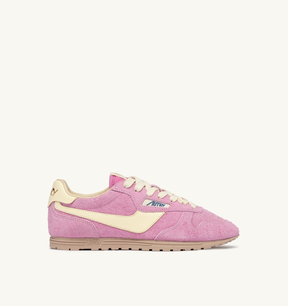 WINDSPIN IN ROSE POMPADUR AND RUTABAGA SUEDE AND LEATHER