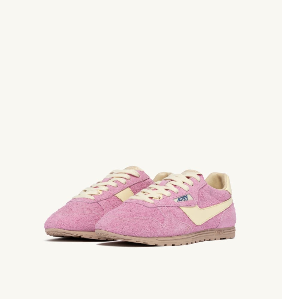 WINDSPIN IN ROSE POMPADUR AND RUTABAGA SUEDE AND LEATHER