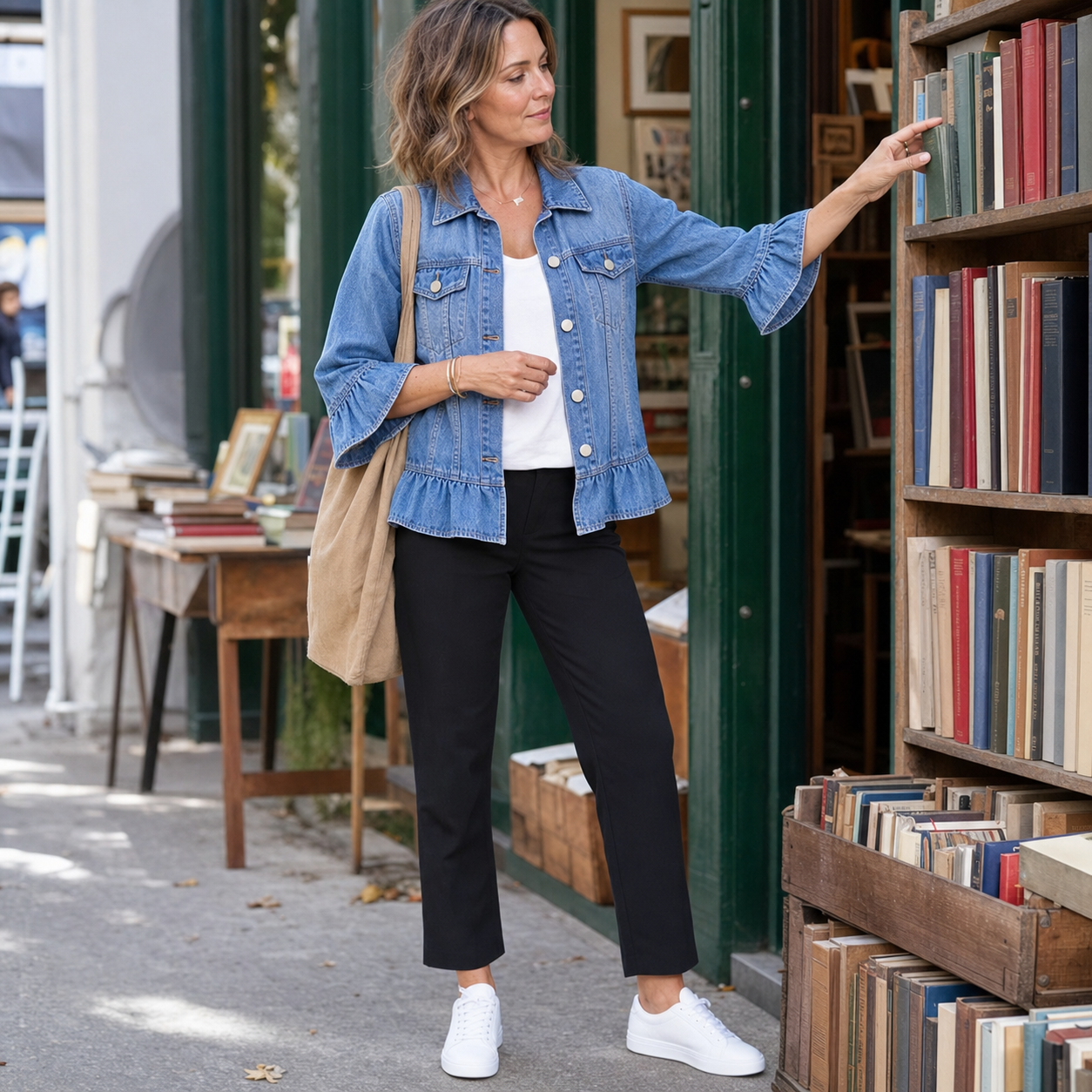 Jeansjacke mit Schößchen und Rüschenärmeln für Damen
