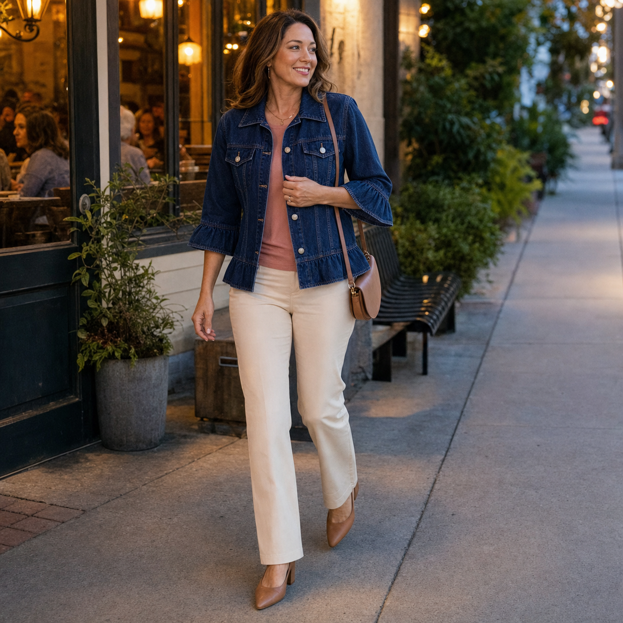 Jeansjacke mit Schößchen und Rüschenärmeln für Damen