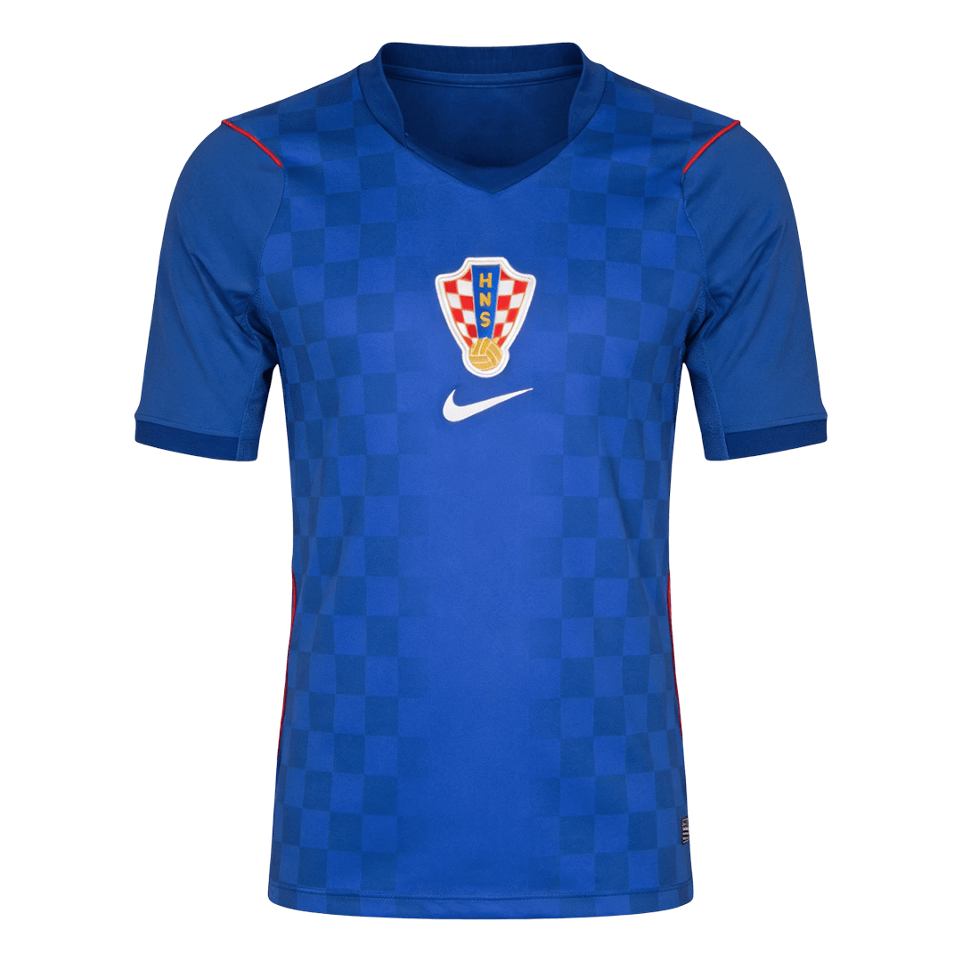 Front view of the men's Croatia 2026 Away jersey in blue with a checkered pattern