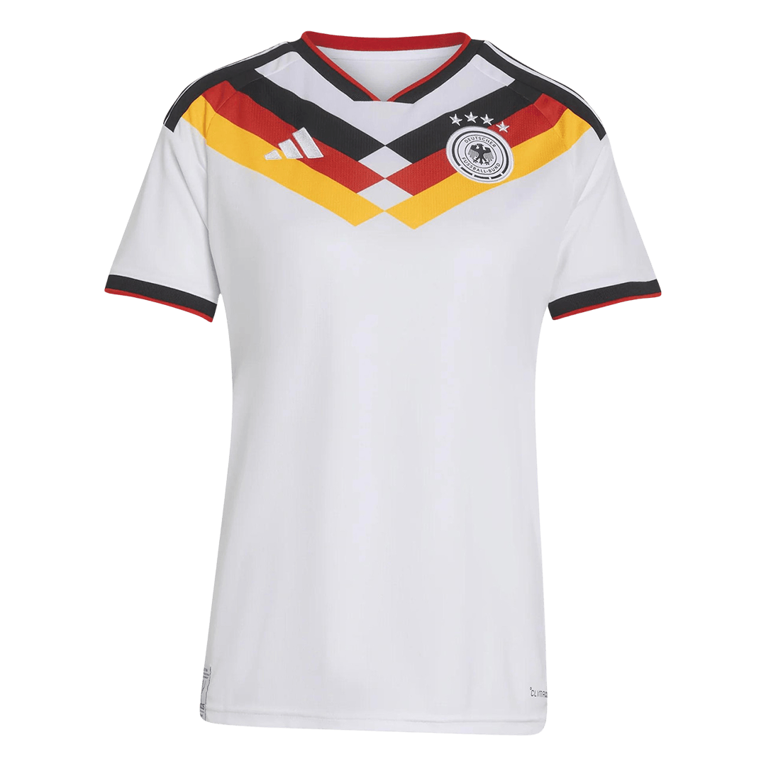 Front view of the women's Germany 2026 Home jersey in white with black and red crest details