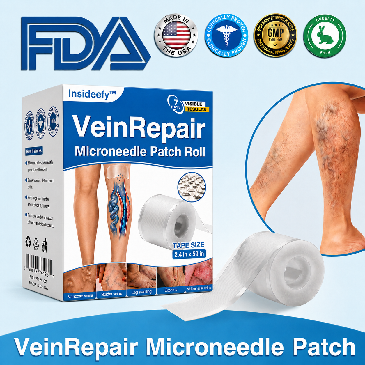 Microneedle patch roll for targeted leg care