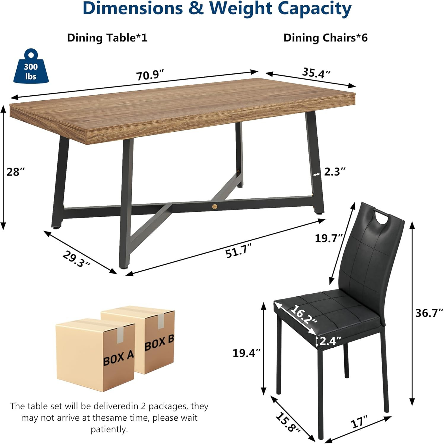 ANPOO 7 Pieces Dining Table & Chairs Set for 4-8 People, 71 Inch Kitchen Table with 6 Chairs, Rectangle Dining Table with Metal Legs for Dining Room, Living Room