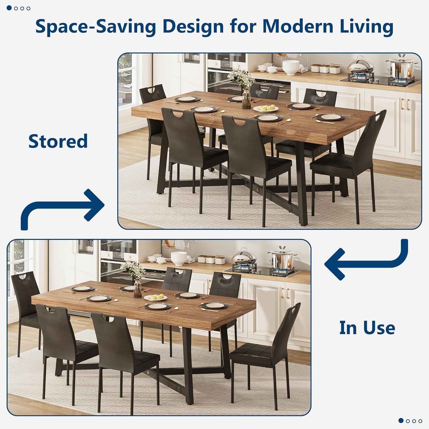 ANPOO 7 Pieces Dining Table & Chairs Set for 4-8 People, 71 Inch Kitchen Table with 6 Chairs, Rectangle Dining Table with Metal Legs for Dining Room, Living Room