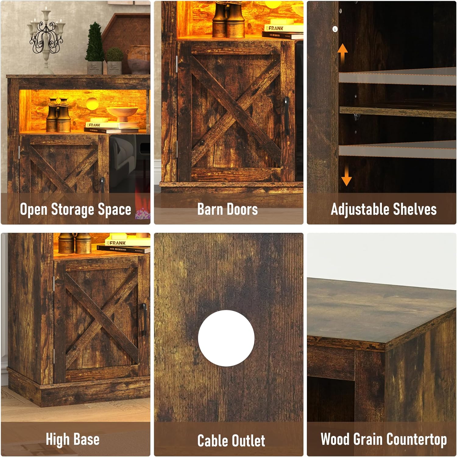 Fireplace TV Stand for 70/75/80 Inch TV with 36" Electric Fireplace, 70" Farmhouse Entertainment Center with LED Lights, Tall Media Console with Barn Door for Living Room, Bedroom