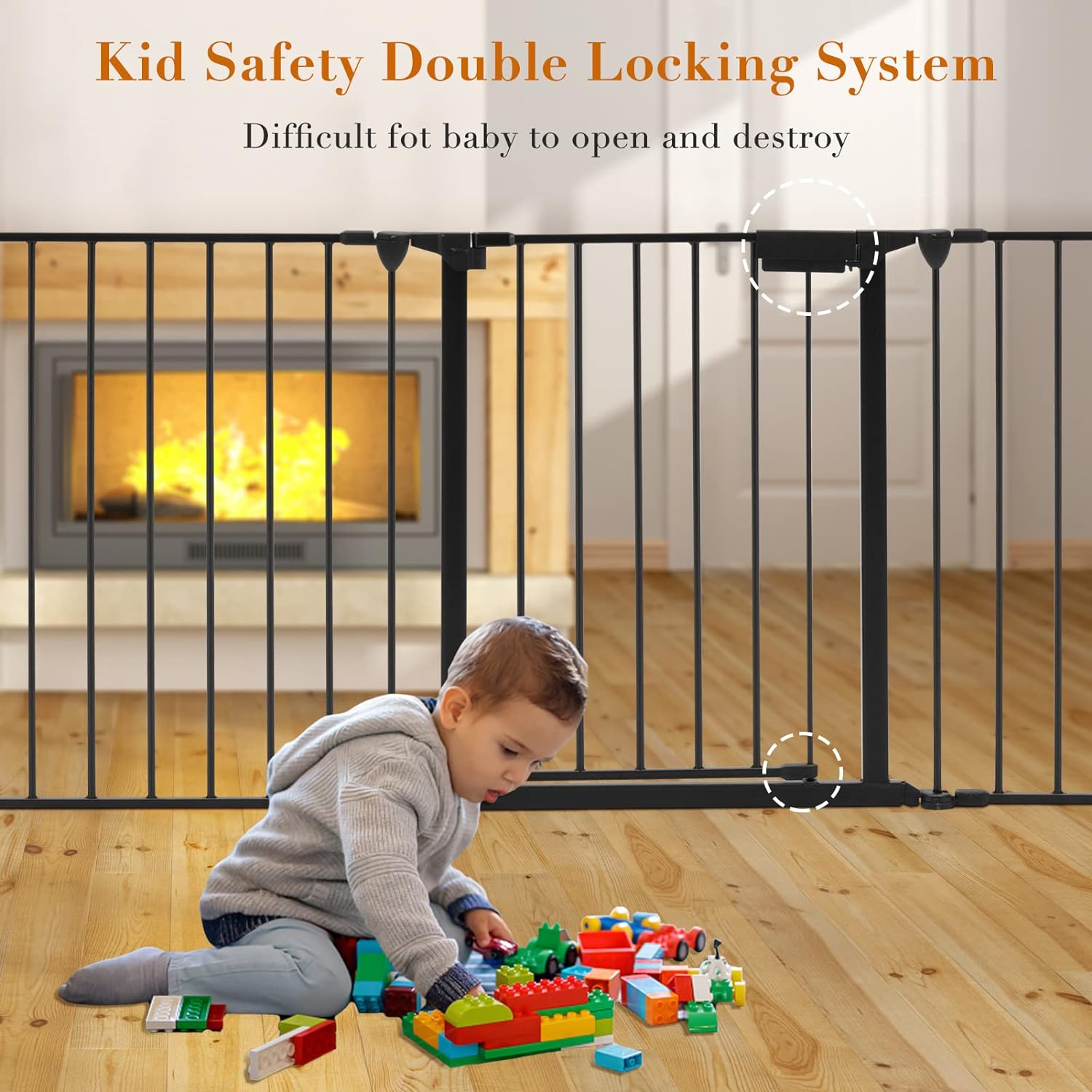 ANPOO 3-in-1 Child Gate, 118'' Extra Wide Dog Gate for House, Stairs, Fireplace, 30'' Tall Safety Play Yard with Door, Metal Pet Gate for Child & Pets, No Drill Easy Install, Fits 72''-118'' Openings