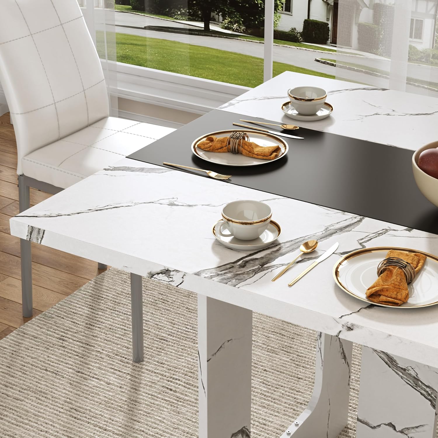 ANPOO 7 Piece Dining Table Set with 6 Chairs, 71" Kitchen Table & Chairs Set for 4-8 People, Rectangle Dining Table with Wooden Legs for Dining Room, Living Room