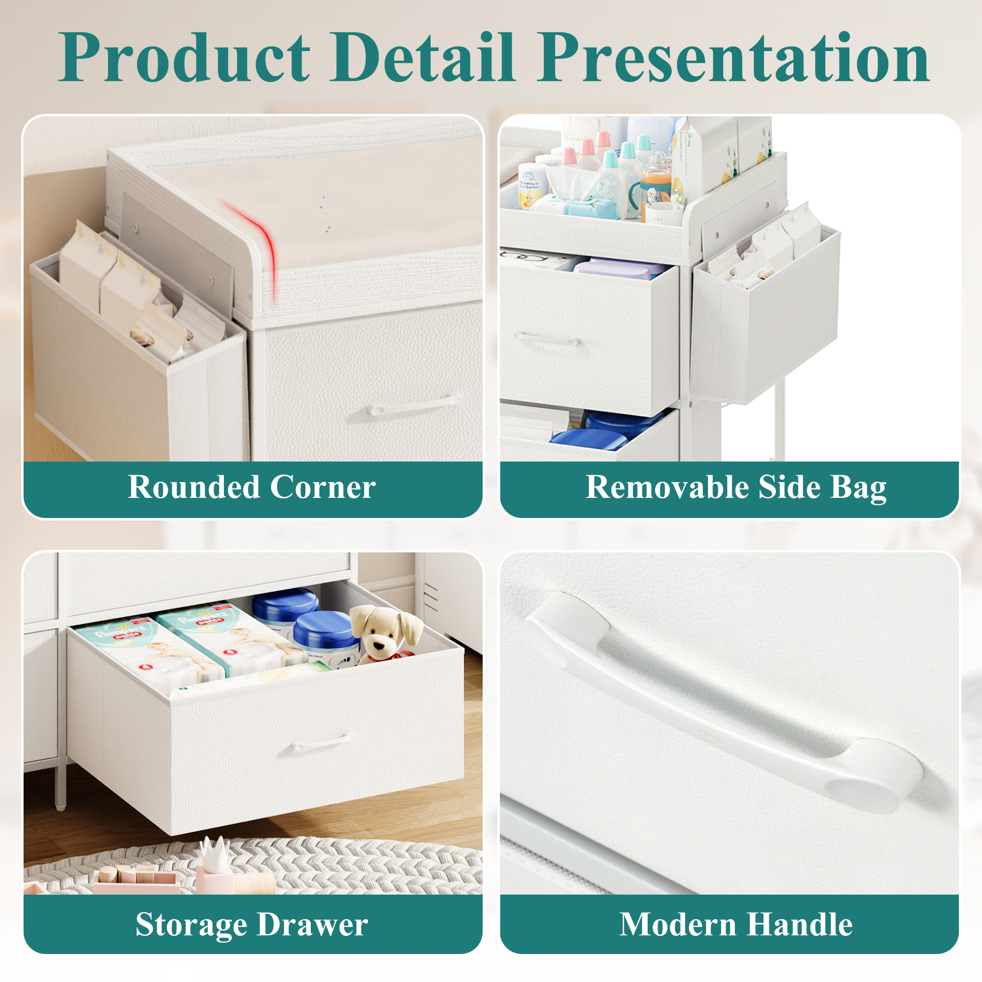 ANPOO Changing Table Dresser with Storage, Baby Dresser with Changing Table Top, Waterproof Diaper Changing Station with 7 Fabric Drawers for Nursery Modern