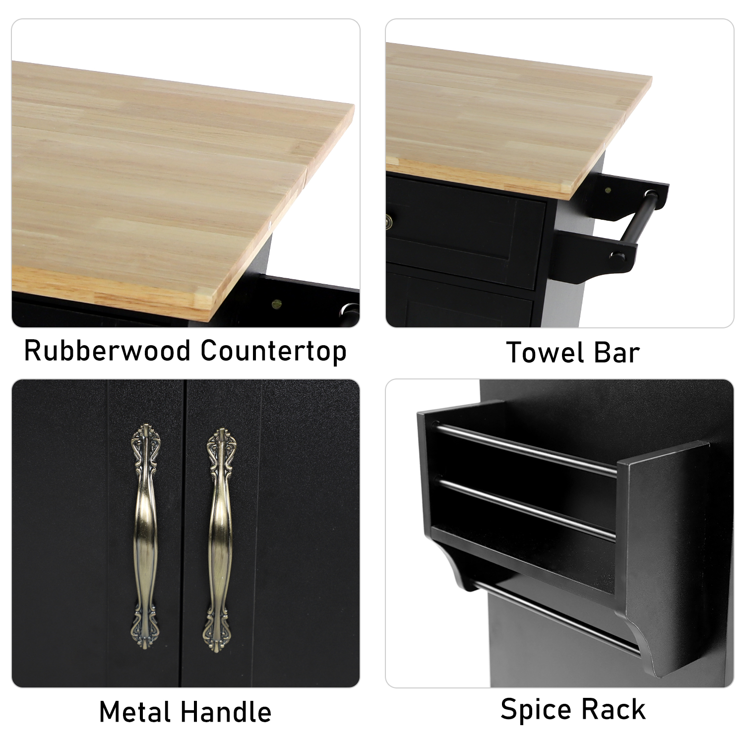 ANPOO 67" Rolling Kitchen Island with Drop Leaf, Tilt Out Kitchen Trash Cabinet 10 Gallon Storage, Kitchen Cart Island with Rubber wood Top, Spice Rack and Drawers