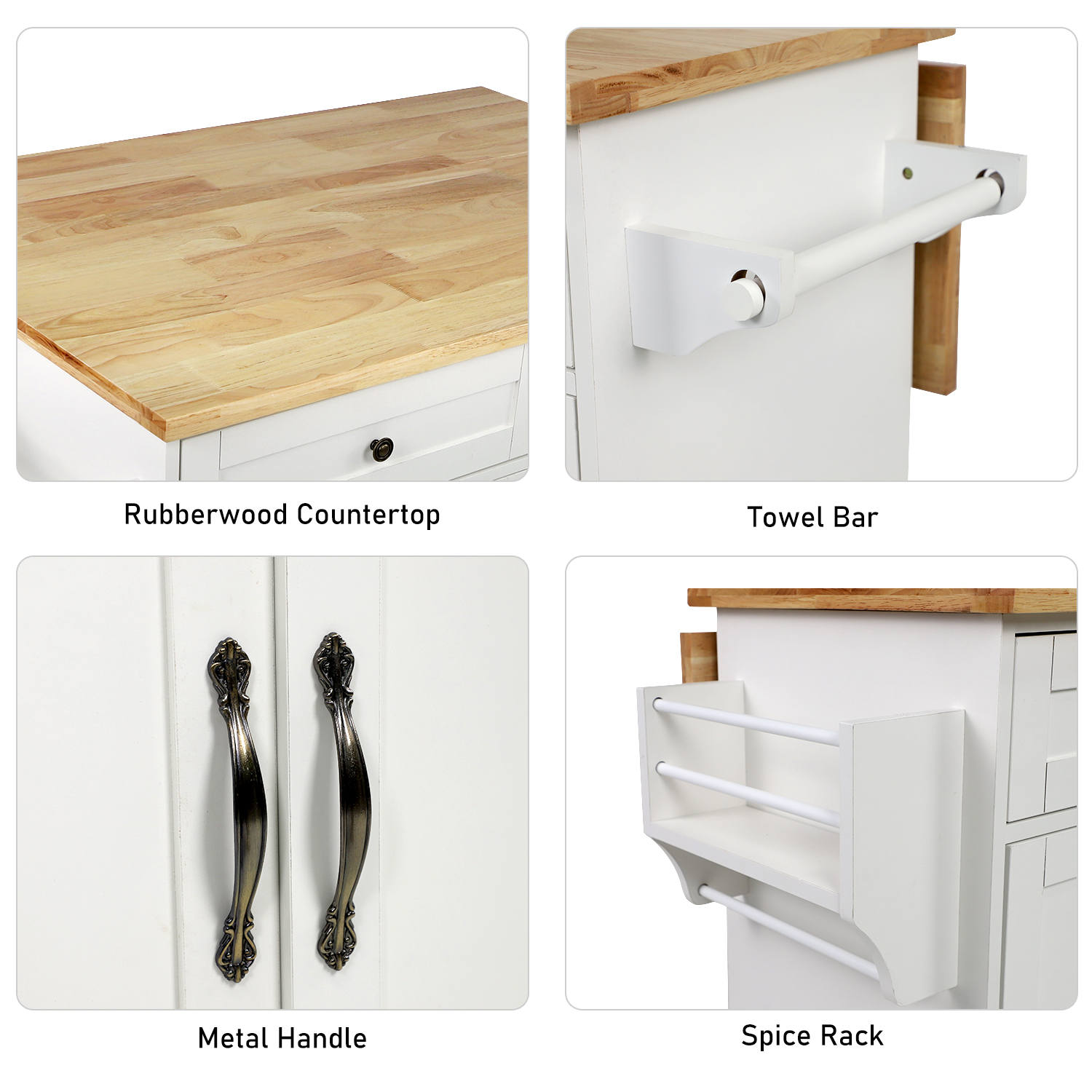 ANPOO 67" Rolling Kitchen Island with Drop Leaf, Tilt Out Kitchen Trash Cabinet 10 Gallon Storage, Kitchen Cart Island with Rubber wood Top, Spice Rack and Drawers