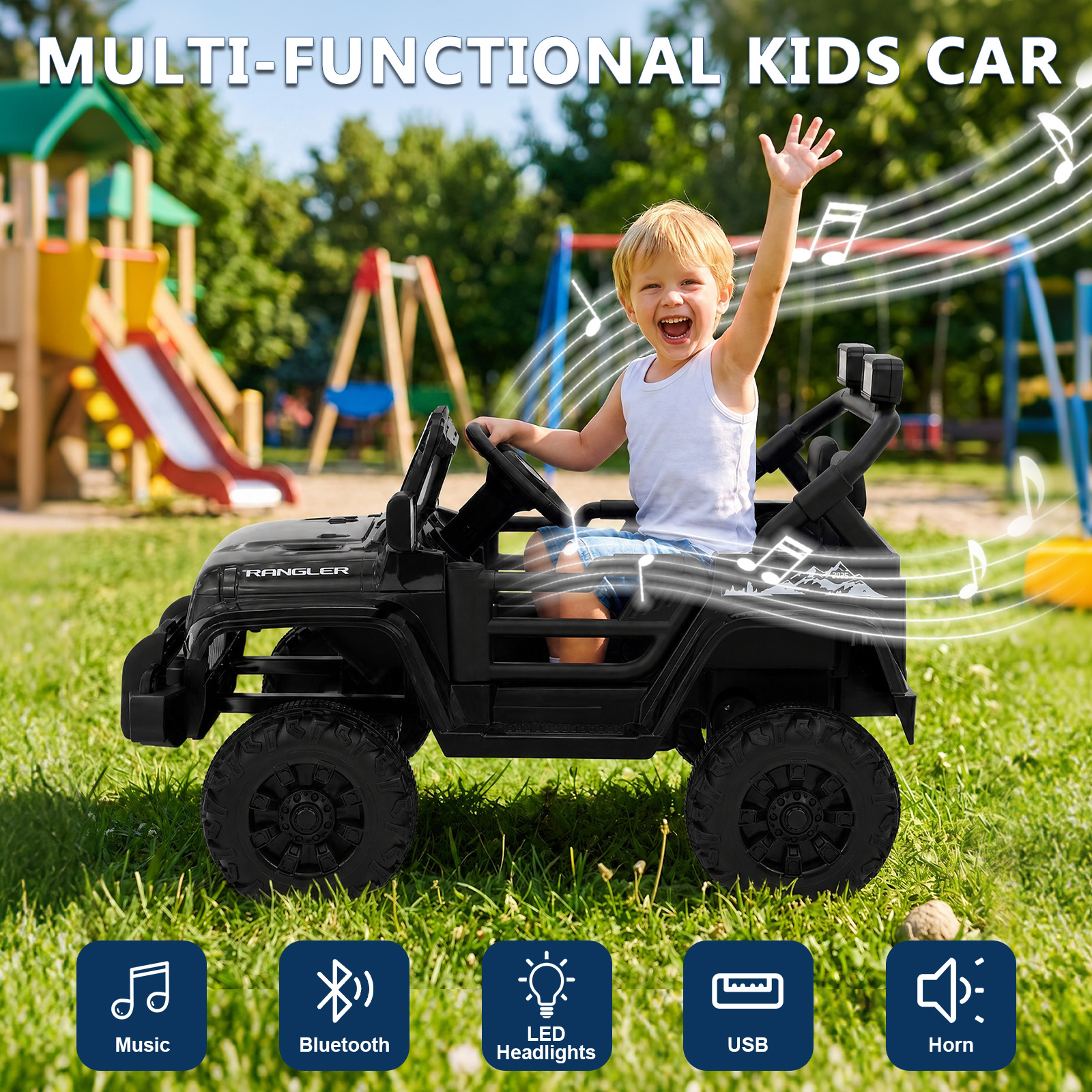 ANPOO 12V Kids Powered Ride on Truck Car with Parent Remote Control, Electric Battery Powered Ride on Toys w/ 3-Speed, Suspension, LED Lights, Music, Bluetooth, MP3
