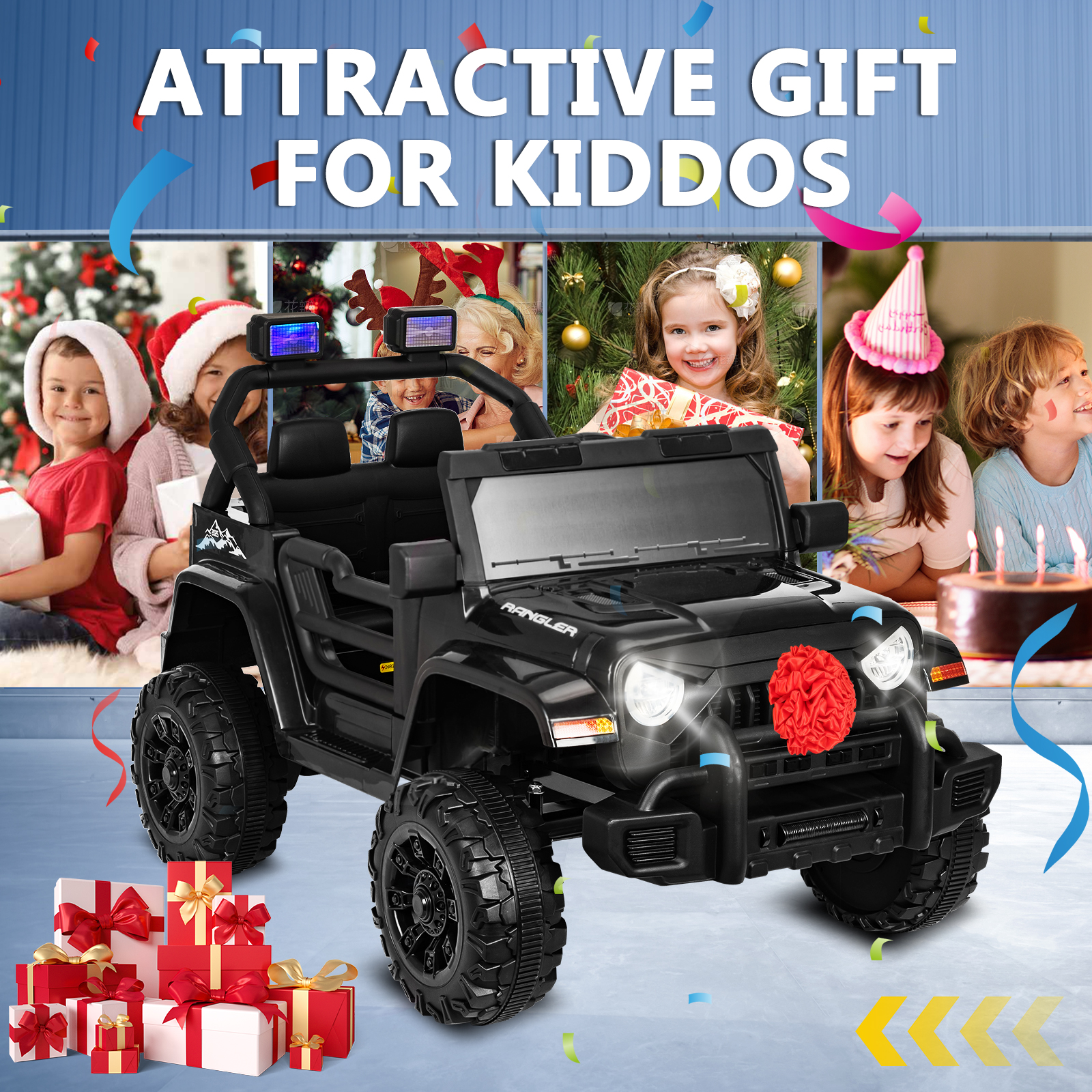 ANPOO 12V Kids Powered Ride on Truck Car with Parent Remote Control, Electric Battery Powered Ride on Toys w/ 3-Speed, Suspension, LED Lights, Music, Bluetooth, MP3