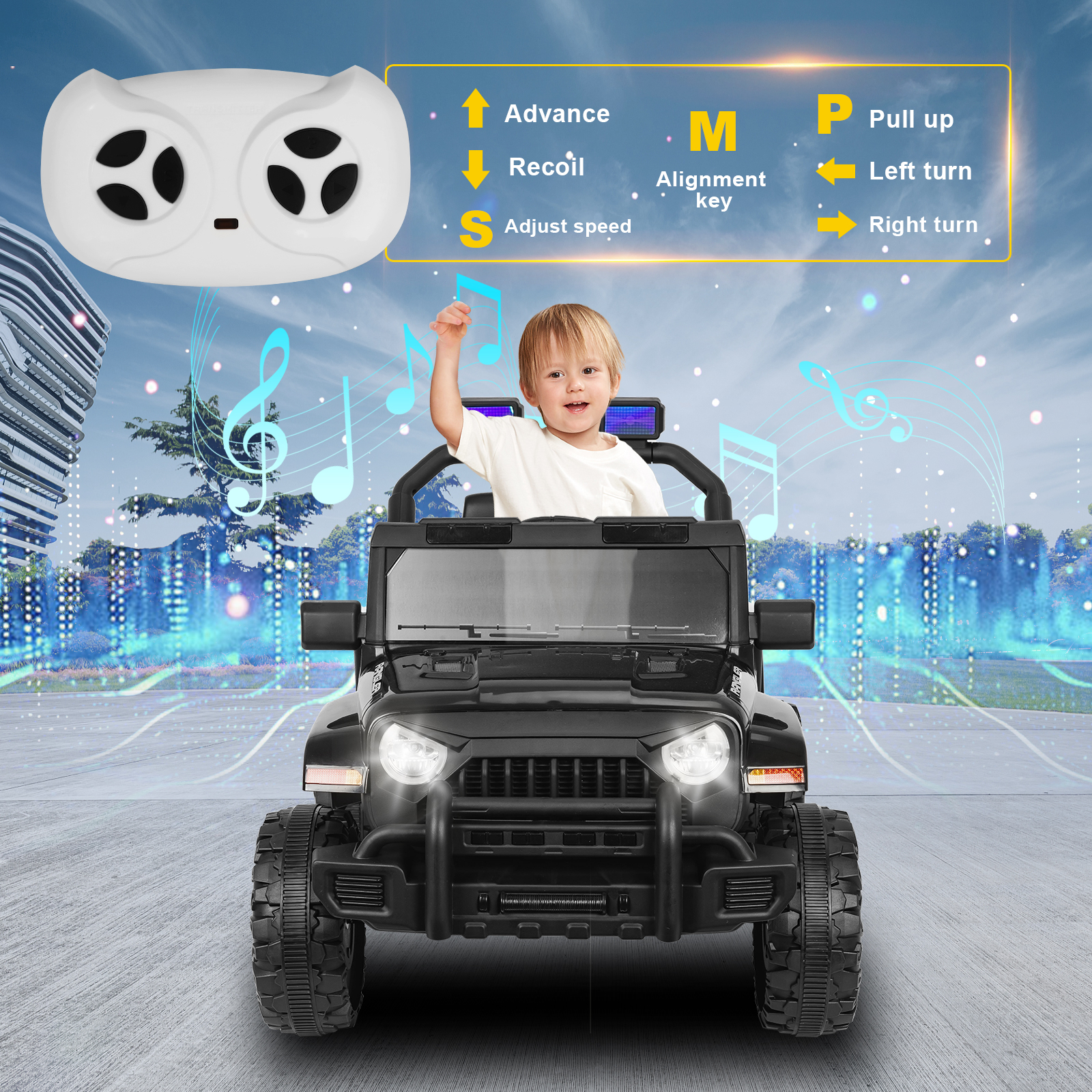 ANPOO 12V Kids Powered Ride on Truck Car with Parent Remote Control, Electric Battery Powered Ride on Toys w/ 3-Speed, Suspension, LED Lights, Music, Bluetooth, MP3