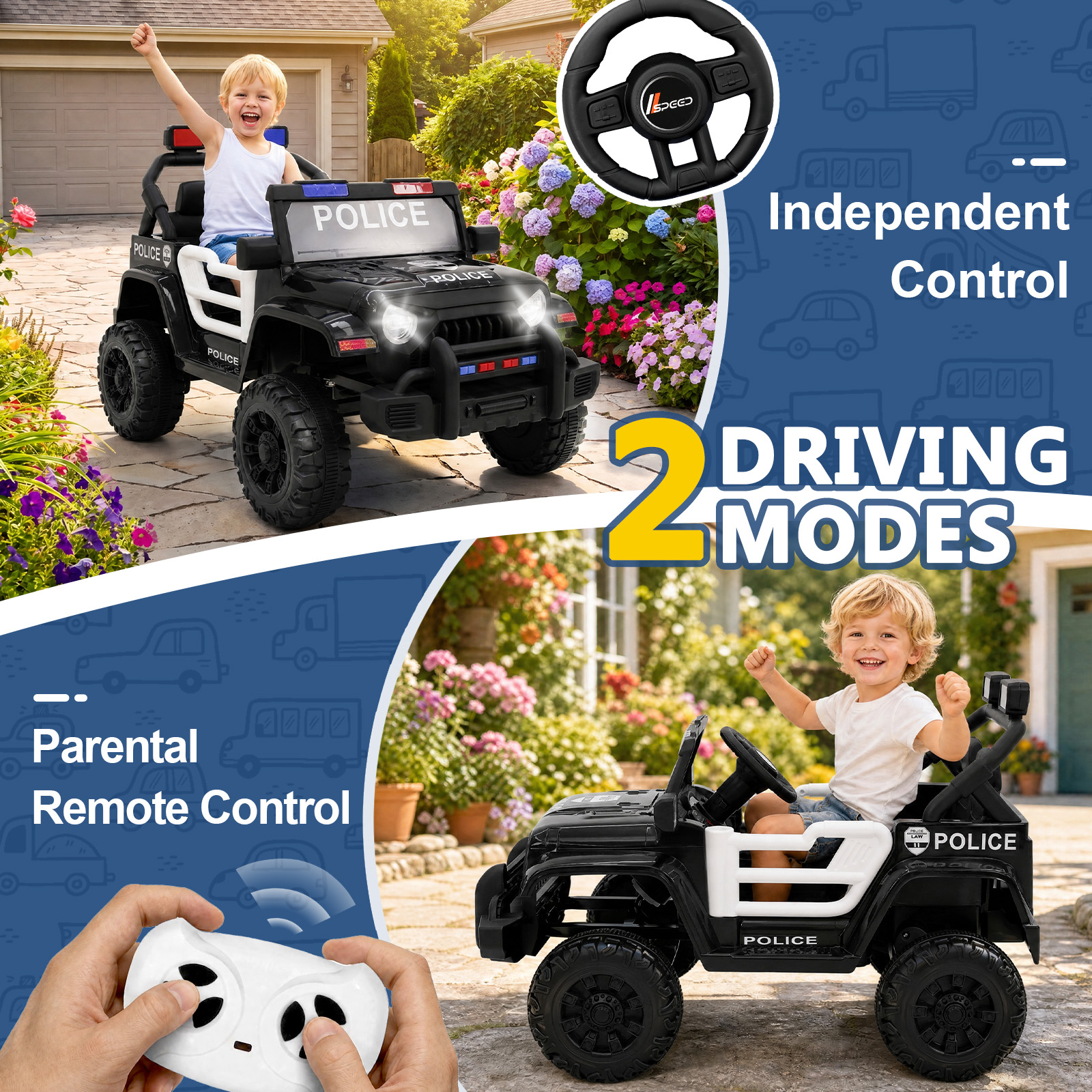 ANPOO 12V Kids Powered Ride on Truck Car with Parent Remote Control, Electric Battery Powered Ride on Toys w/ 3-Speed, Suspension, LED Lights, Music, Bluetooth, MP3