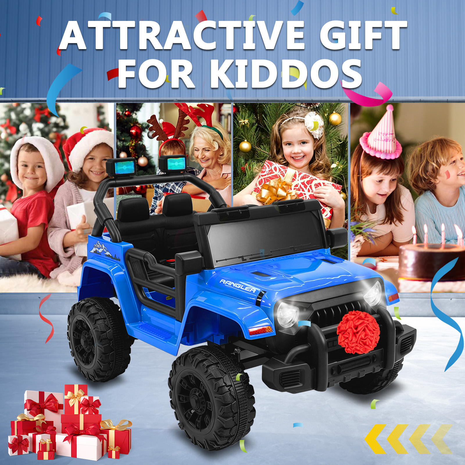 ANPOO 12V Kids Powered Ride on Truck Car with Parent Remote Control, Electric Battery Powered Ride on Toys w/ 3-Speed, Suspension, LED Lights, Music, Bluetooth, MP3