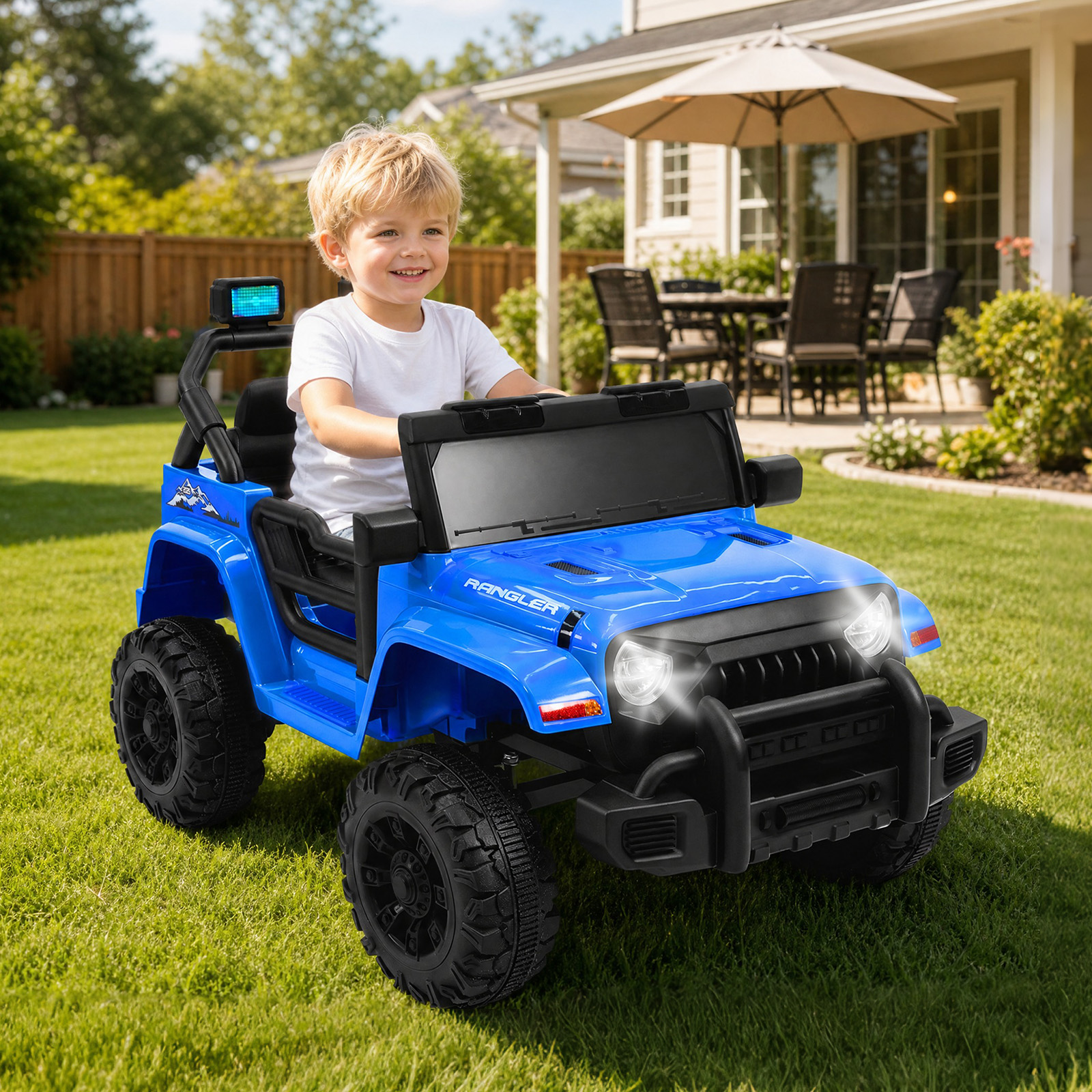 ANPOO 12V Kids Powered Ride on Truck Car with Parent Remote Control, Electric Battery Powered Ride on Toys w/ 3-Speed, Suspension, LED Lights, Music, Bluetooth, MP3