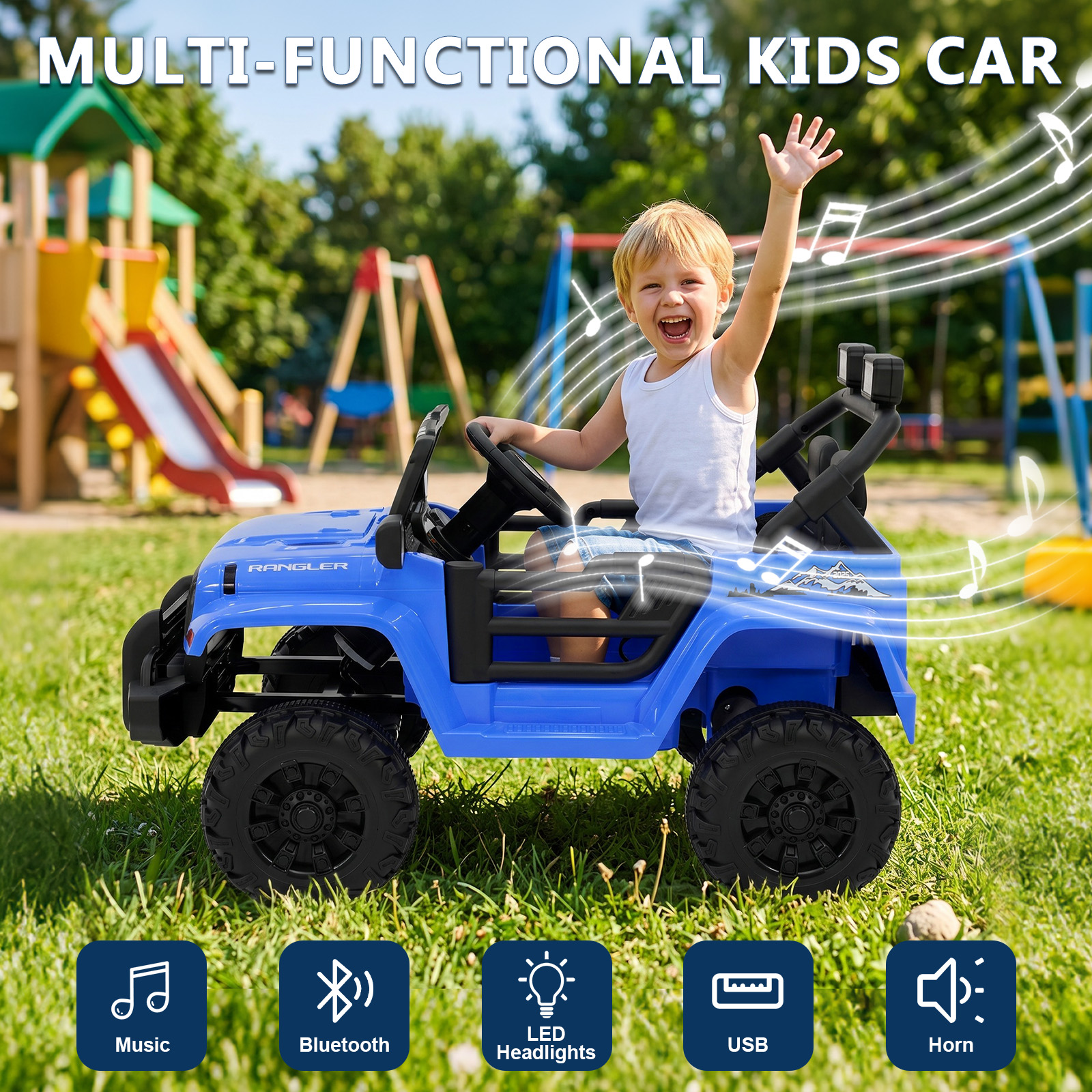 ANPOO 12V Kids Powered Ride on Truck Car with Parent Remote Control, Electric Battery Powered Ride on Toys w/ 3-Speed, Suspension, LED Lights, Music, Bluetooth, MP3