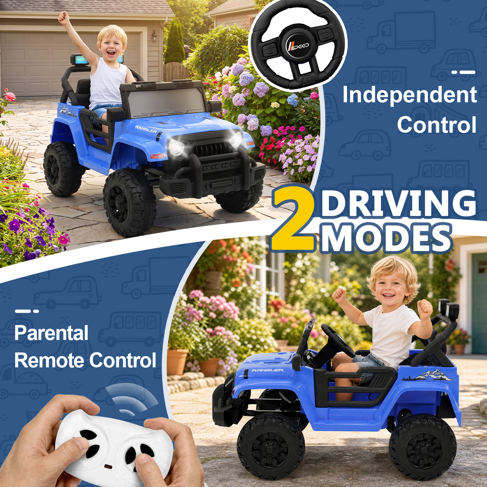 ANPOO 12V Kids Powered Ride on Truck Car with Parent Remote Control, Electric Battery Powered Ride on Toys w/ 3-Speed, Suspension, LED Lights, Music, Bluetooth, MP3