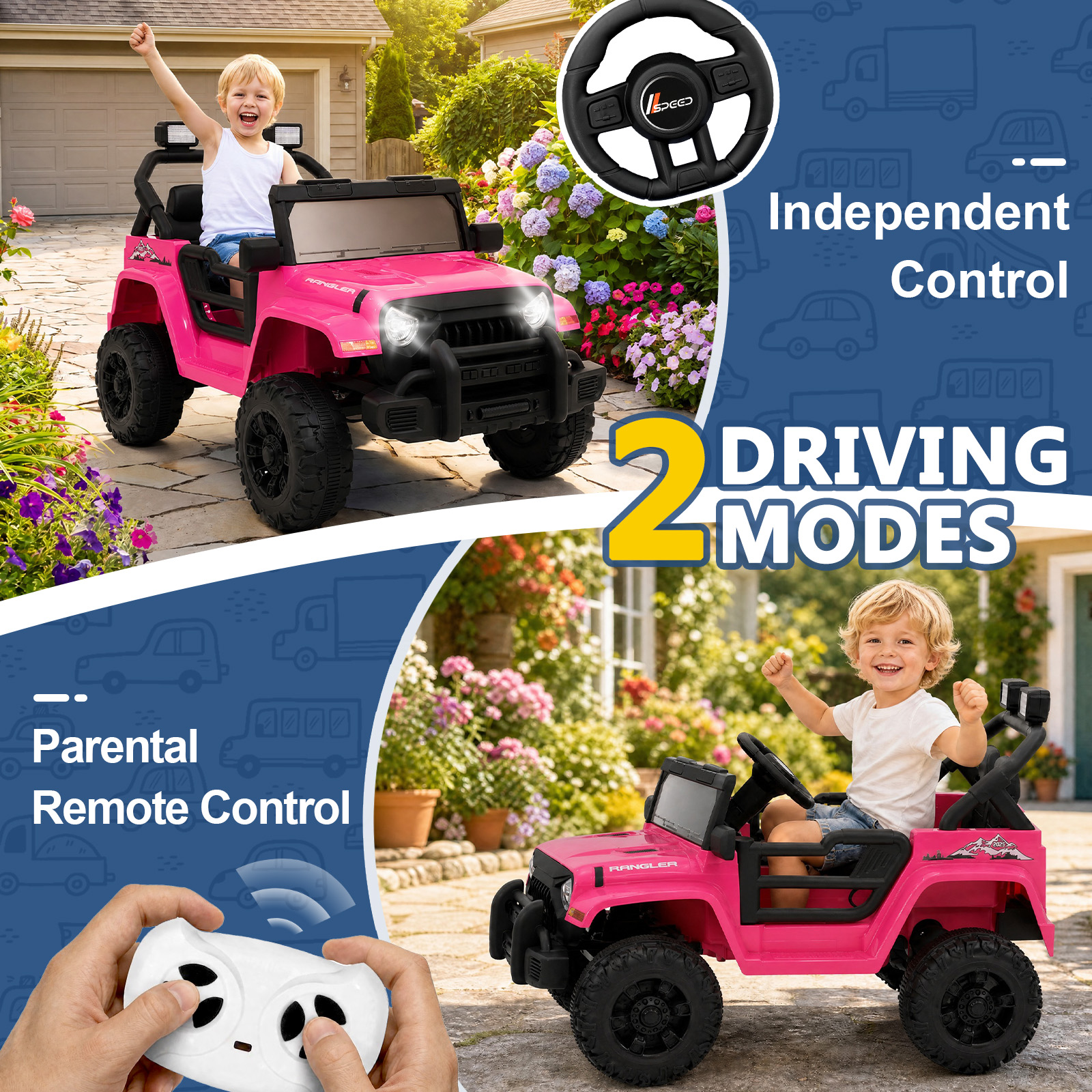 ANPOO 12V Kids Powered Ride on Truck Car with Parent Remote Control, Electric Battery Powered Ride on Toys w/ 3-Speed, Suspension, LED Lights, Music, Bluetooth, MP3