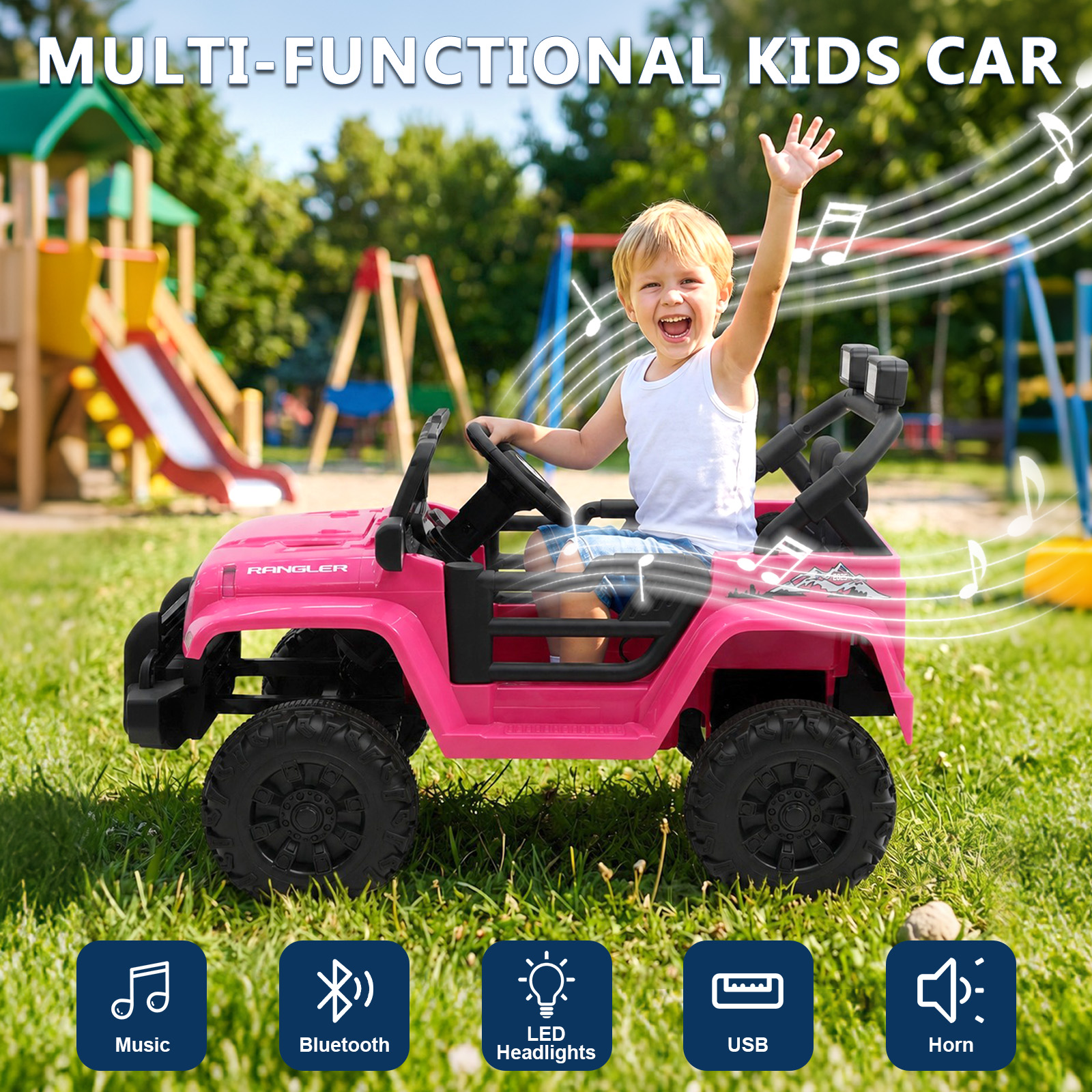 ANPOO 12V Kids Powered Ride on Truck Car with Parent Remote Control, Electric Battery Powered Ride on Toys w/ 3-Speed, Suspension, LED Lights, Music, Bluetooth, MP3