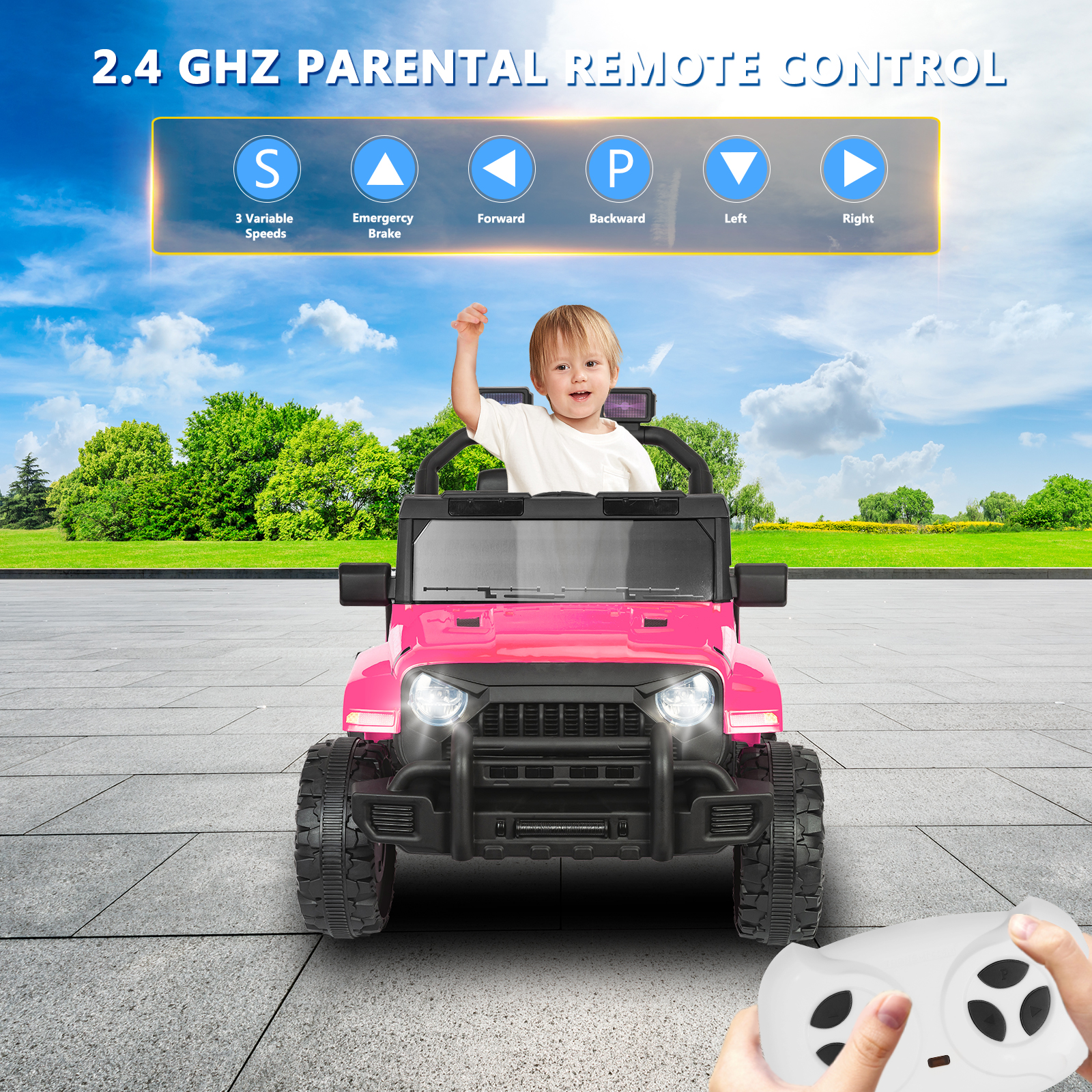 ANPOO 12V Kids Powered Ride on Truck Car with Parent Remote Control, Electric Battery Powered Ride on Toys w/ 3-Speed, Suspension, LED Lights, Music, Bluetooth, MP3