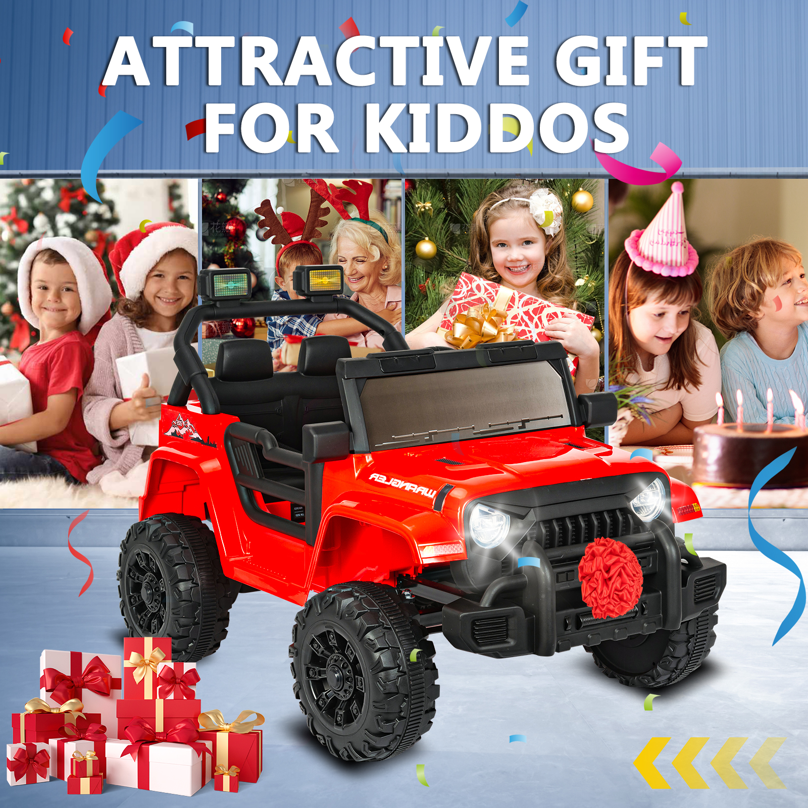 ANPOO 12V Kids Powered Ride on Truck Car with Parent Remote Control, Electric Battery Powered Ride on Toys w/ 3-Speed, Suspension, LED Lights, Music, Bluetooth, MP3