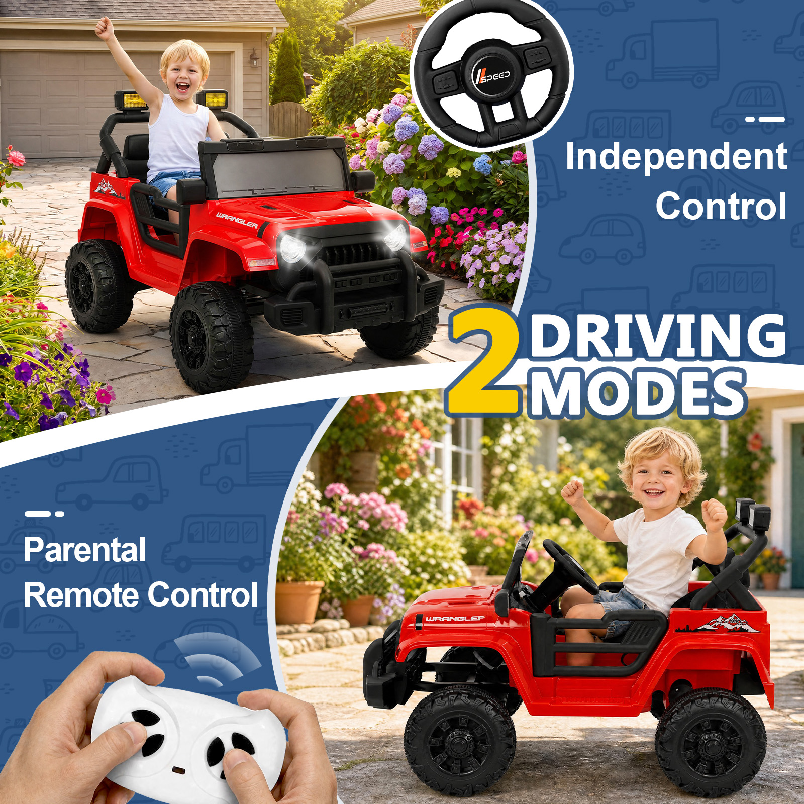 ANPOO 12V Kids Powered Ride on Truck Car with Parent Remote Control, Electric Battery Powered Ride on Toys w/ 3-Speed, Suspension, LED Lights, Music, Bluetooth, MP3