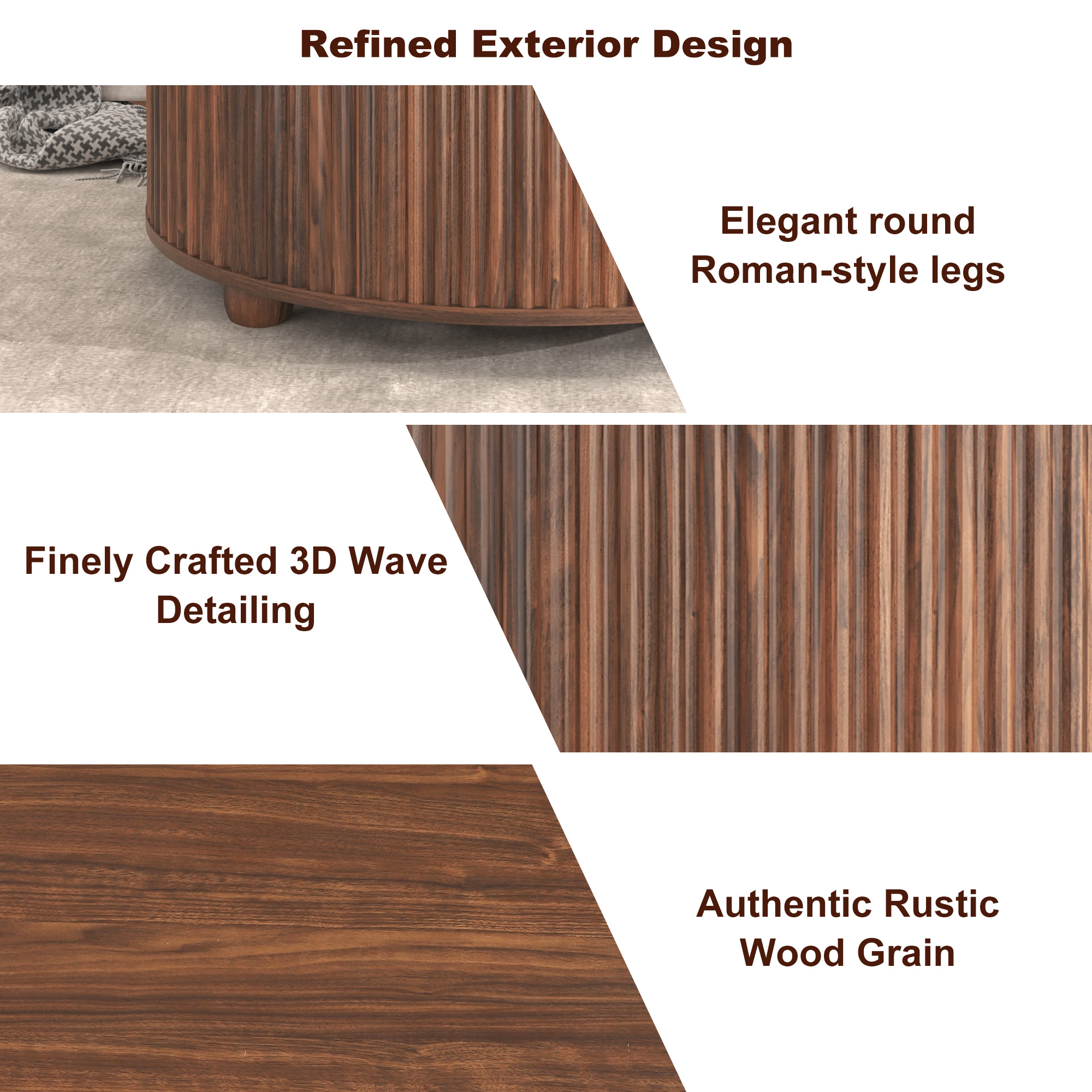 ANPOO Round Lift Top Coffee Table with Storage, 34.6" Fluted Center Table for Living Room, Modern Circle Drum Table, Mid Century Furniture for Small Space