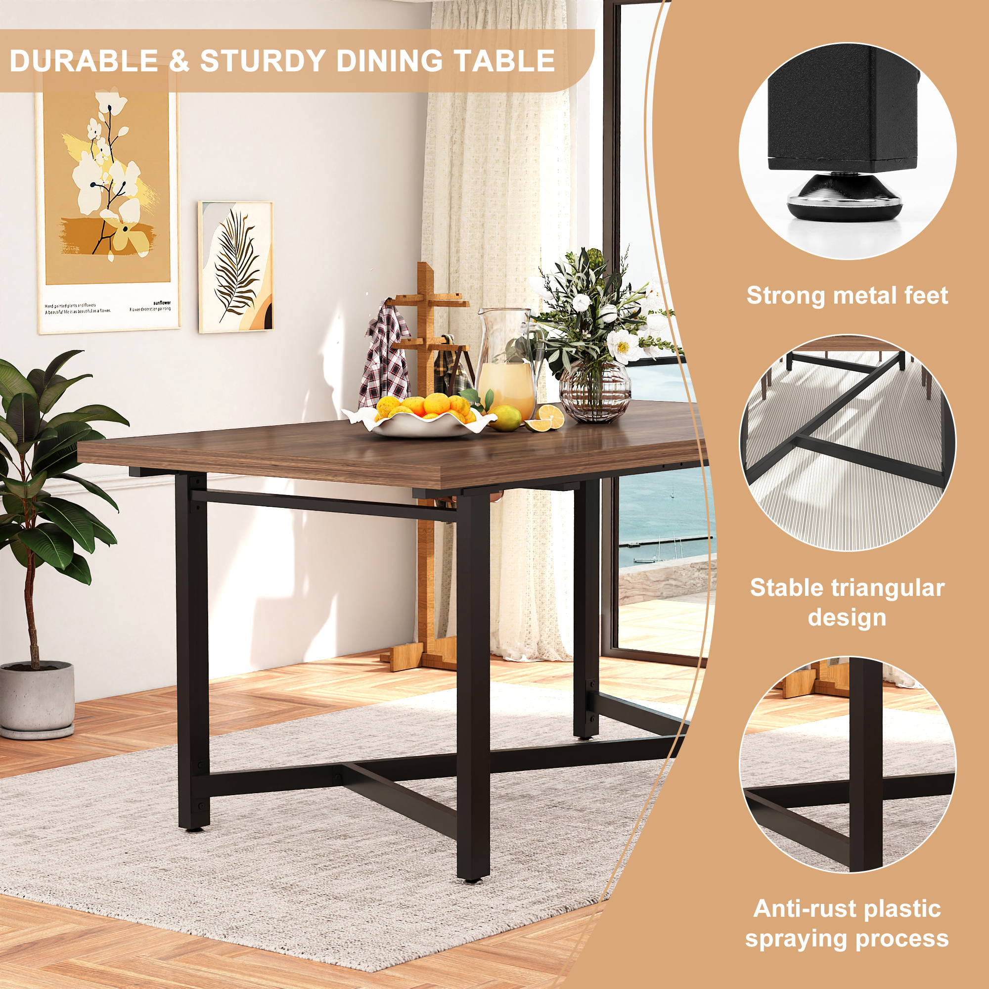 ANPOO Extendable Dining Table, 66‑86 Inch Rectangular Wood Dining Room Table for 4‑10 People, Waterproof Scratch‑Resistant Multi‑Purpose Dinner Table for Dining Room, Home Office