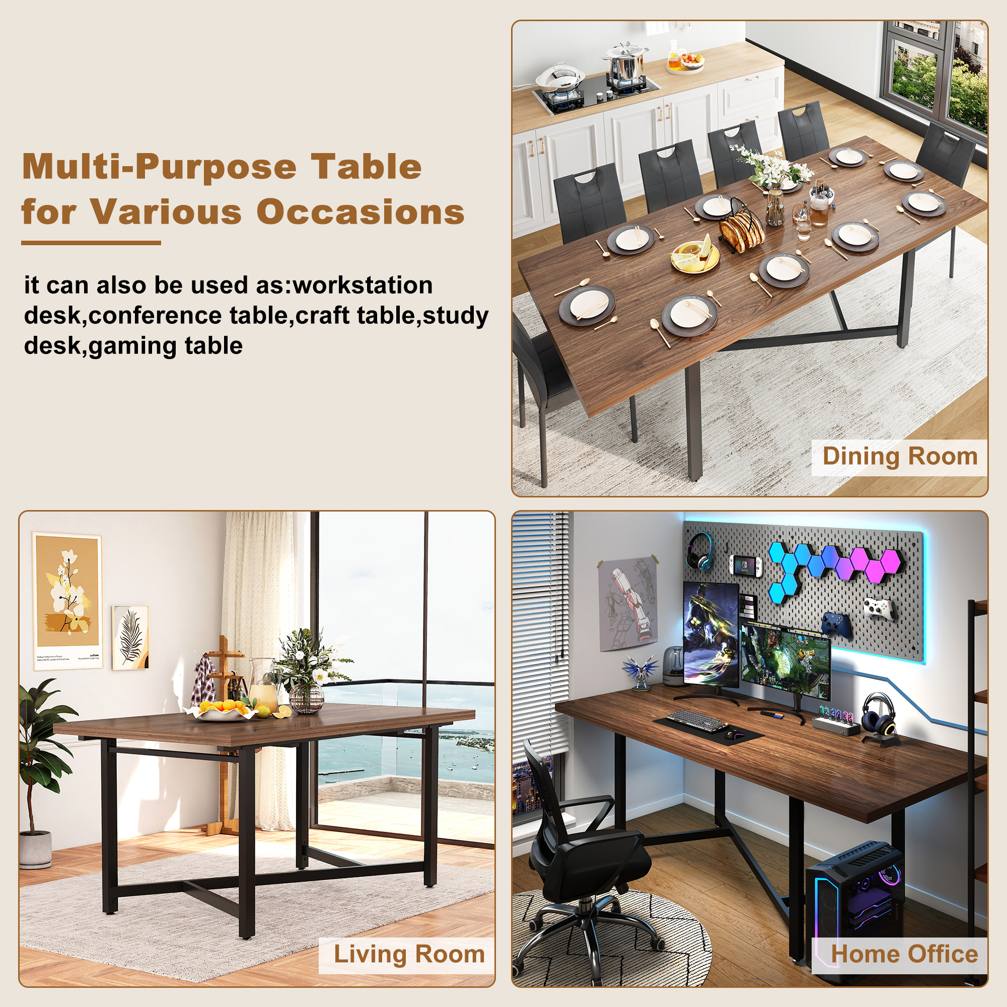 ANPOO Extendable Dining Table, 66‑86 Inch Rectangular Wood Dining Room Table for 4‑10 People, Waterproof Scratch‑Resistant Multi‑Purpose Dinner Table for Dining Room, Home Office
