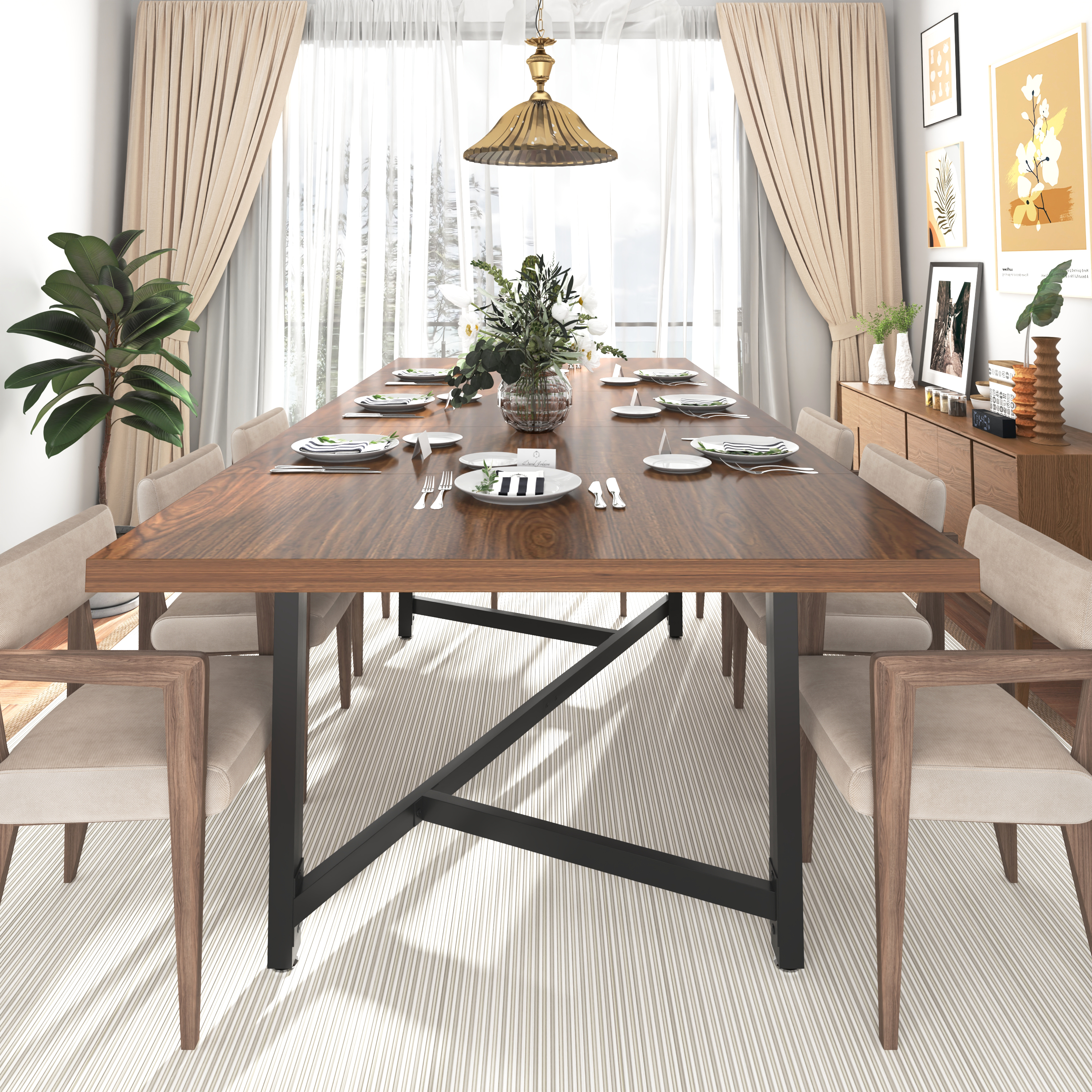 ANPOO Extendable Dining Table, 66‑86 Inch Rectangular Wood Dining Room Table for 4‑10 People, Waterproof Scratch‑Resistant Multi‑Purpose Dinner Table for Dining Room, Home Office