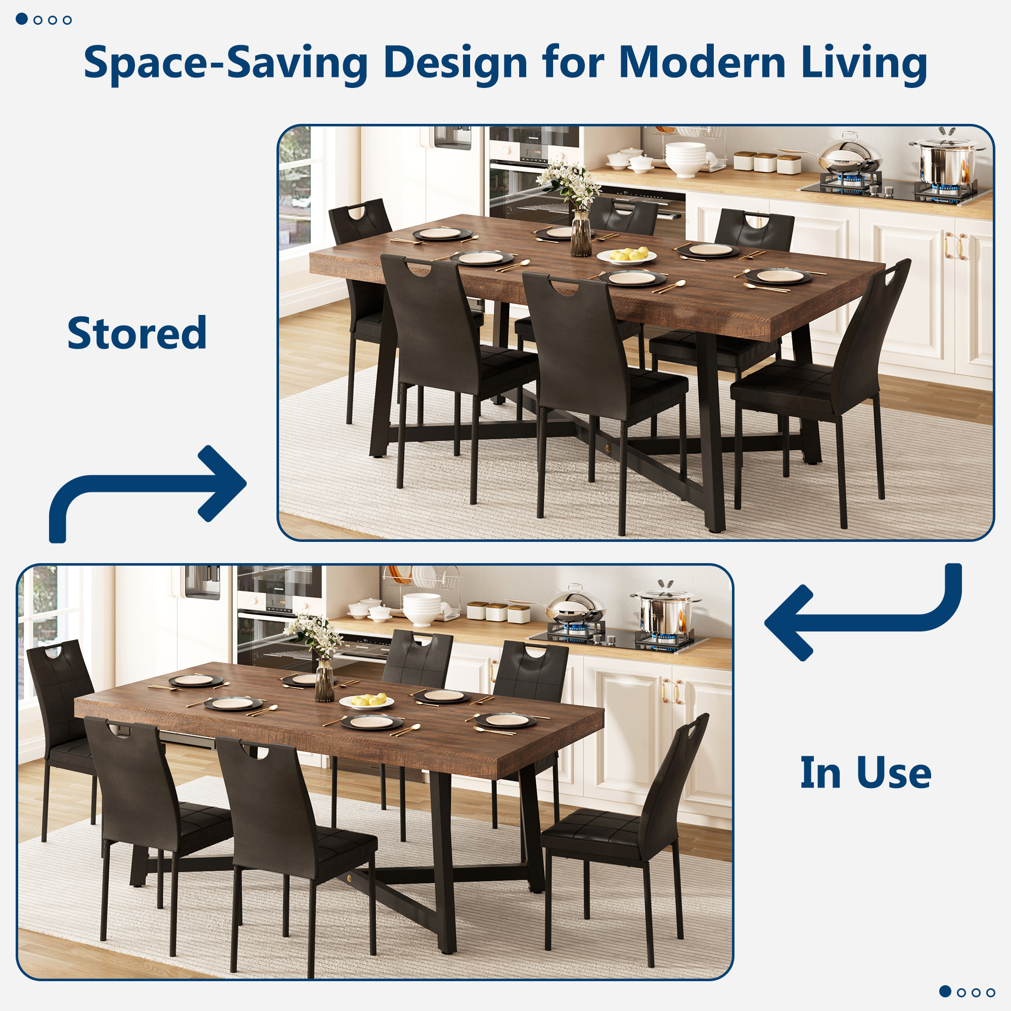 ANPOO 7 Pieces Dining Table & Chairs Set for 4-8 People, 71 Inch Kitchen Table with 6 Chairs, Rectangle Dining Table with Metal Legs for Dining Room, Living Room