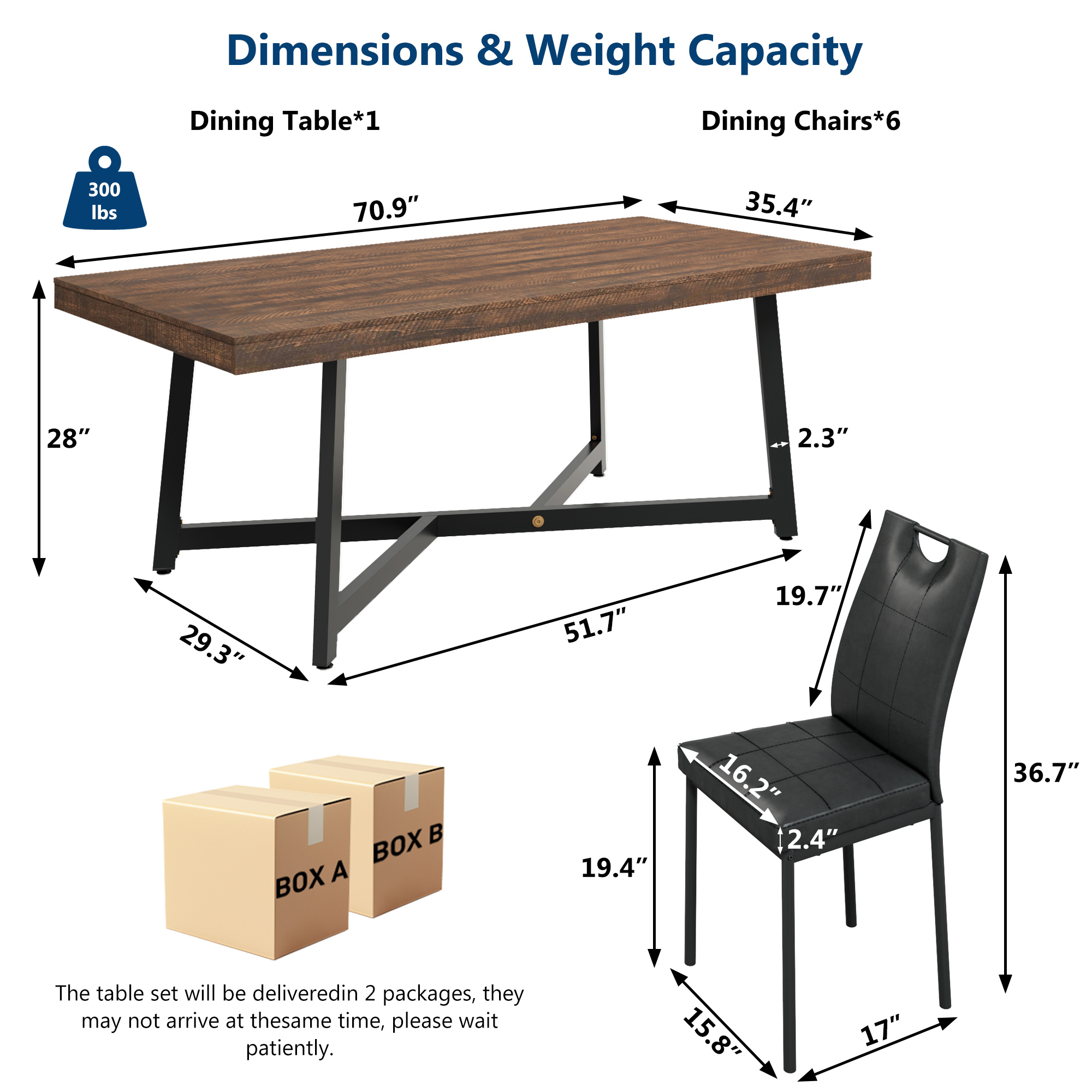 ANPOO 7 Pieces Dining Table & Chairs Set for 4-8 People, 71 Inch Kitchen Table with 6 Chairs, Rectangle Dining Table with Metal Legs for Dining Room, Living Room