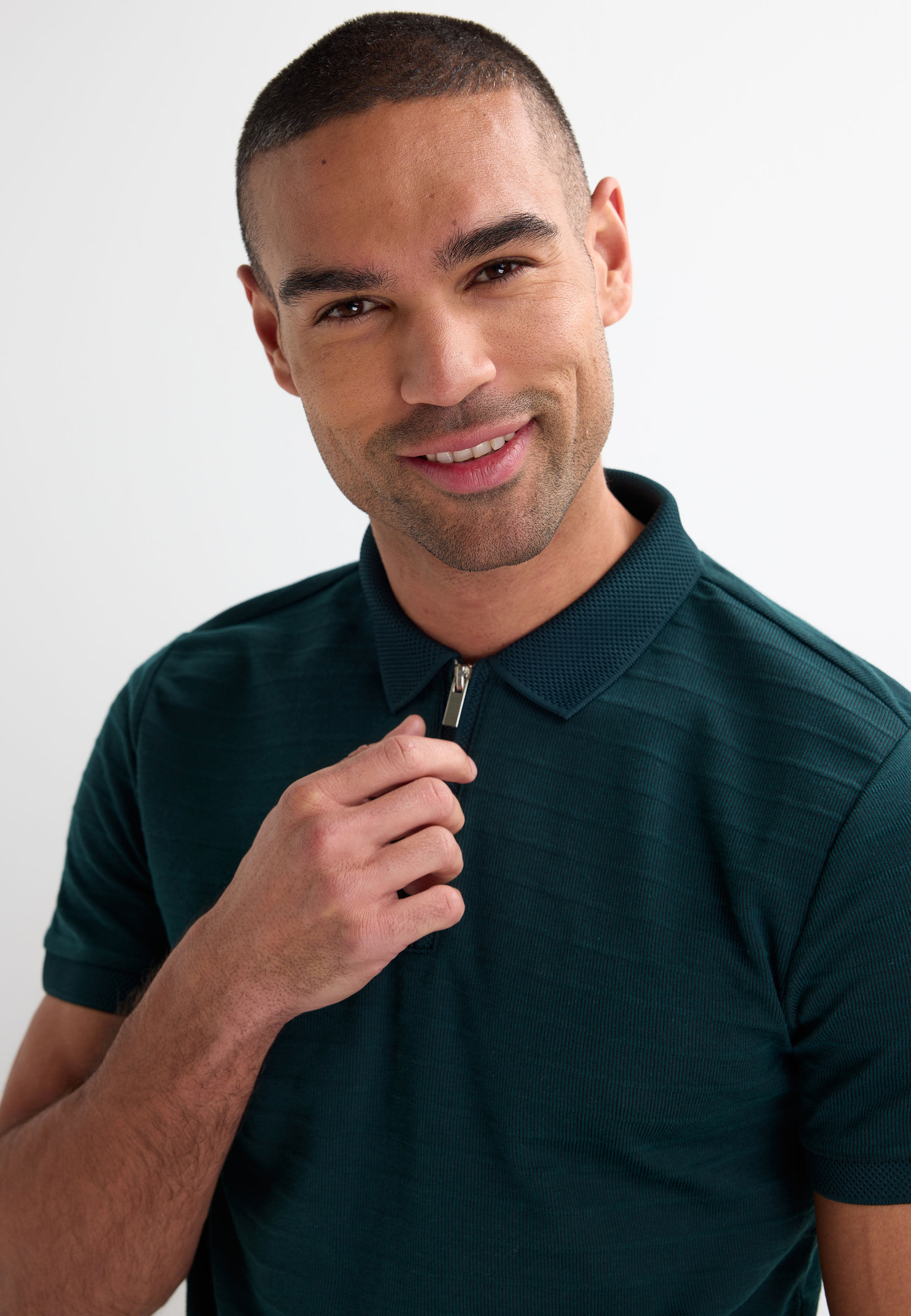 Mens Teal Stripe Quarter Zip Polo Shirt