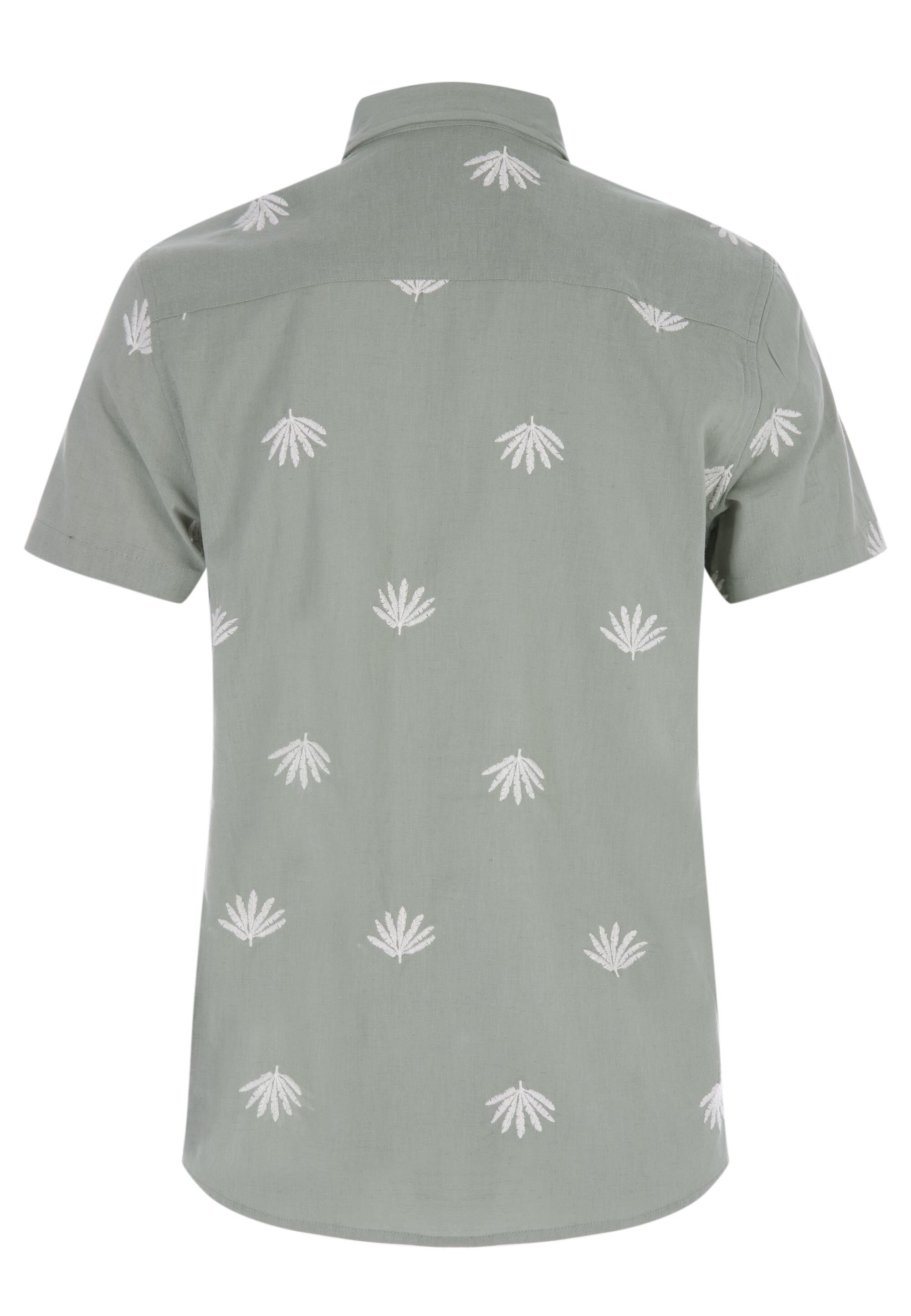Mens Sage Leaf Embroidered Linen Blend Shirt