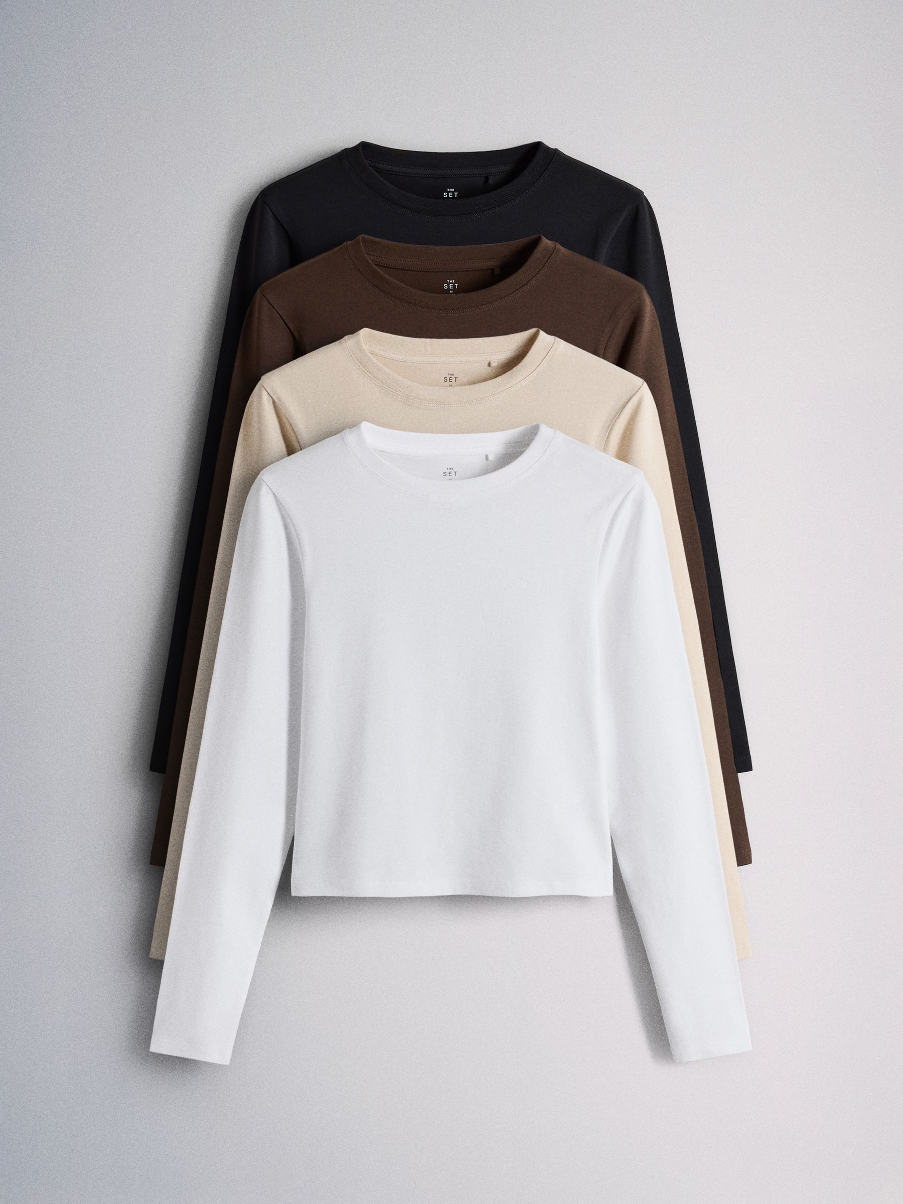 The Set 4 Pack Long Sleeve Skinny Fit Cropped T-Shirts - Neutral - Regular - SIP Still Life