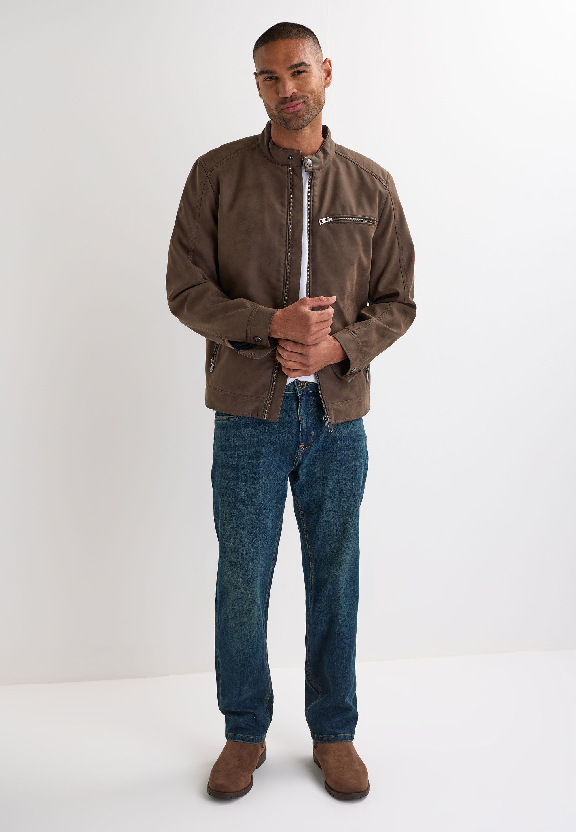 Mens Brown Suedette Biker Jacket