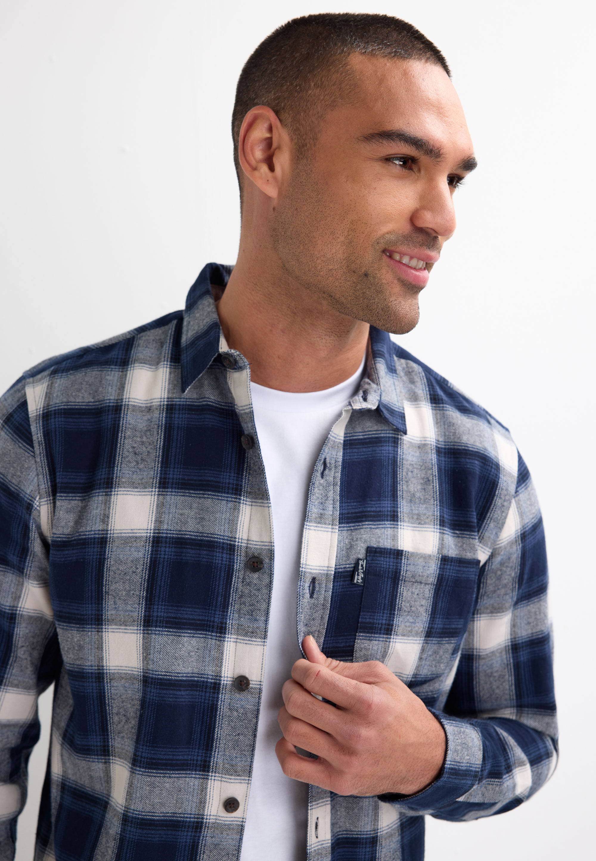 Mens Navy Check Flannel Long Sleeve Shirt