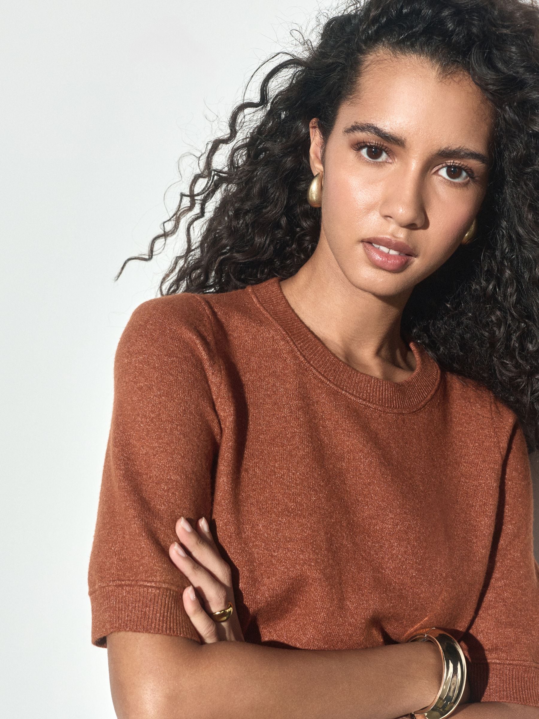Supersoft Short Sleeve Knitted T-Shirt - Brown - Regular - SIP Worn