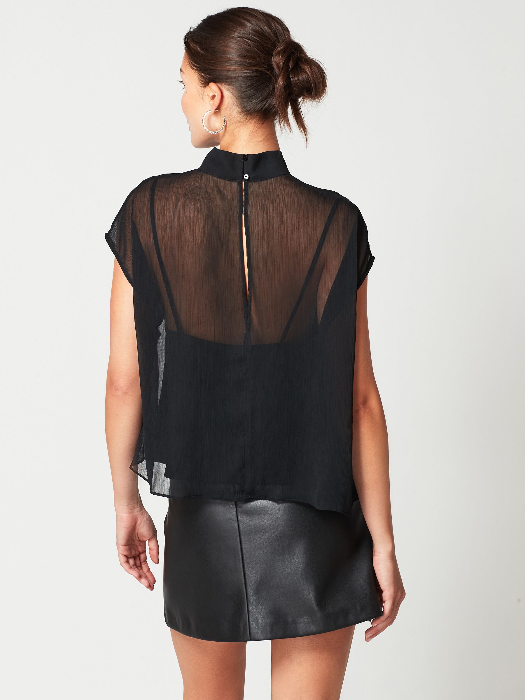 Sheer Layer Cap Sleeve Top - Black - Regular - Location Worn