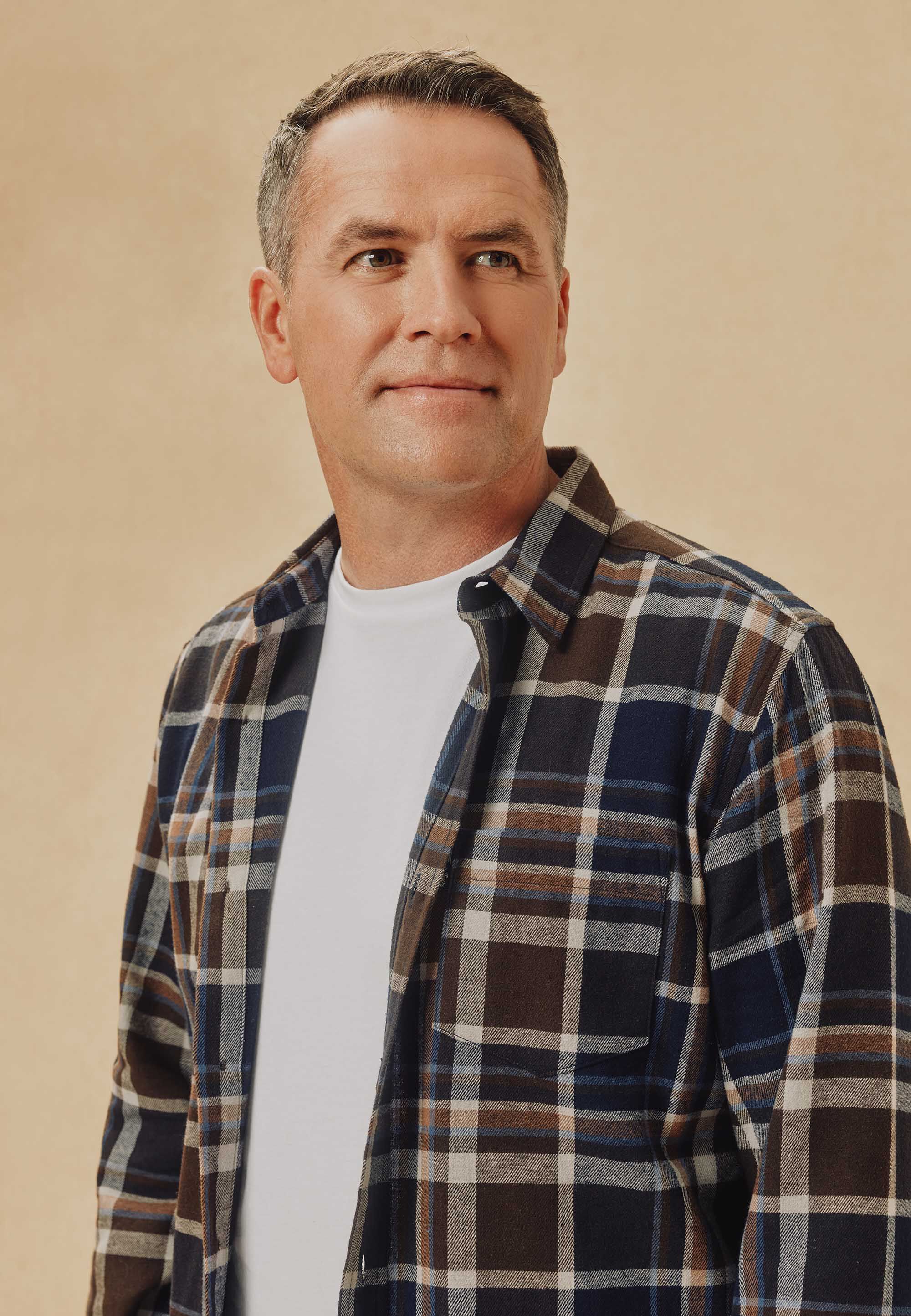 Mens Brown Check Flannel Long Sleeve Shirt