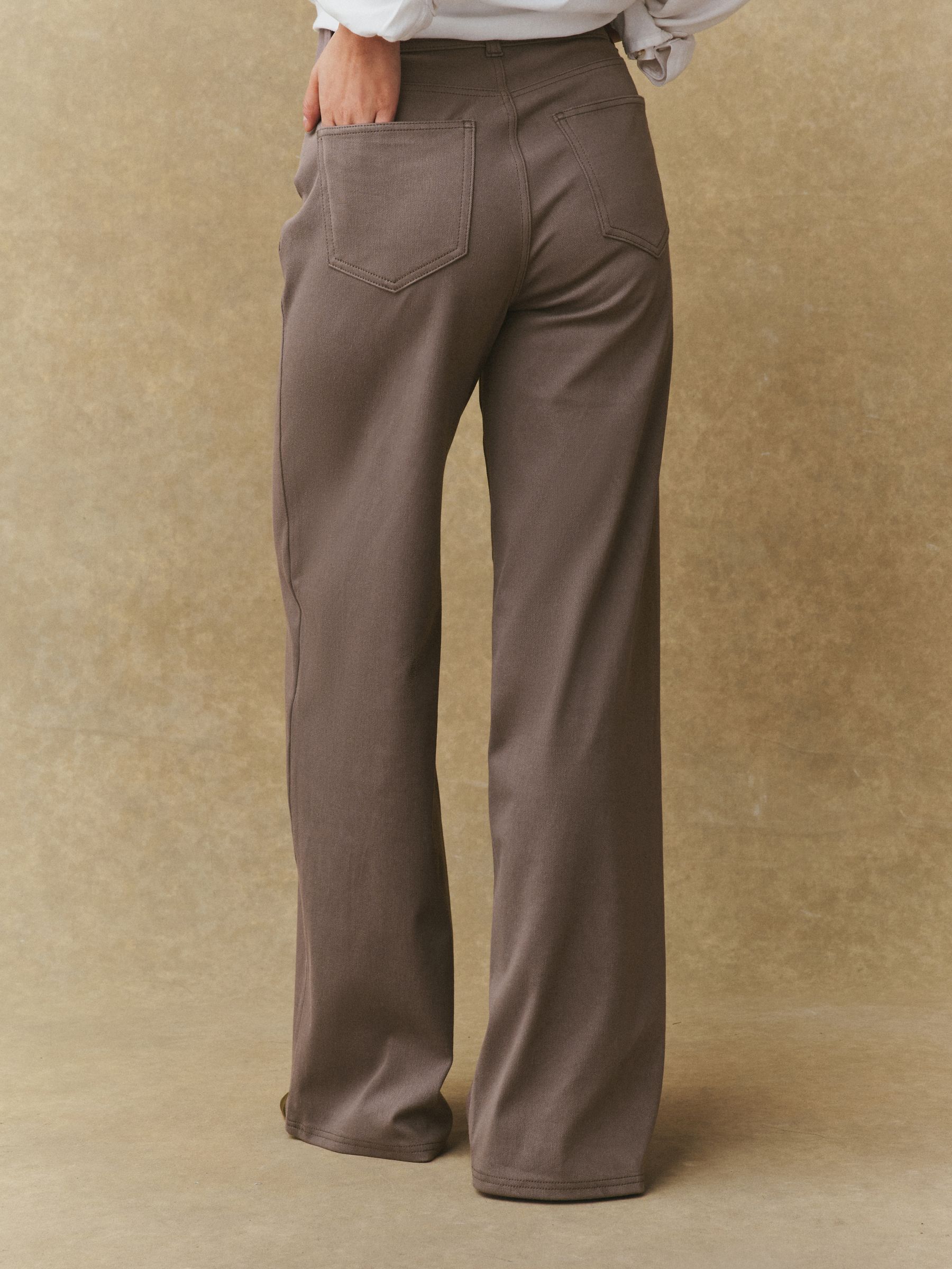 Jersey Denim Wide Leg Trousers - Brown - Regular - SIP Worn