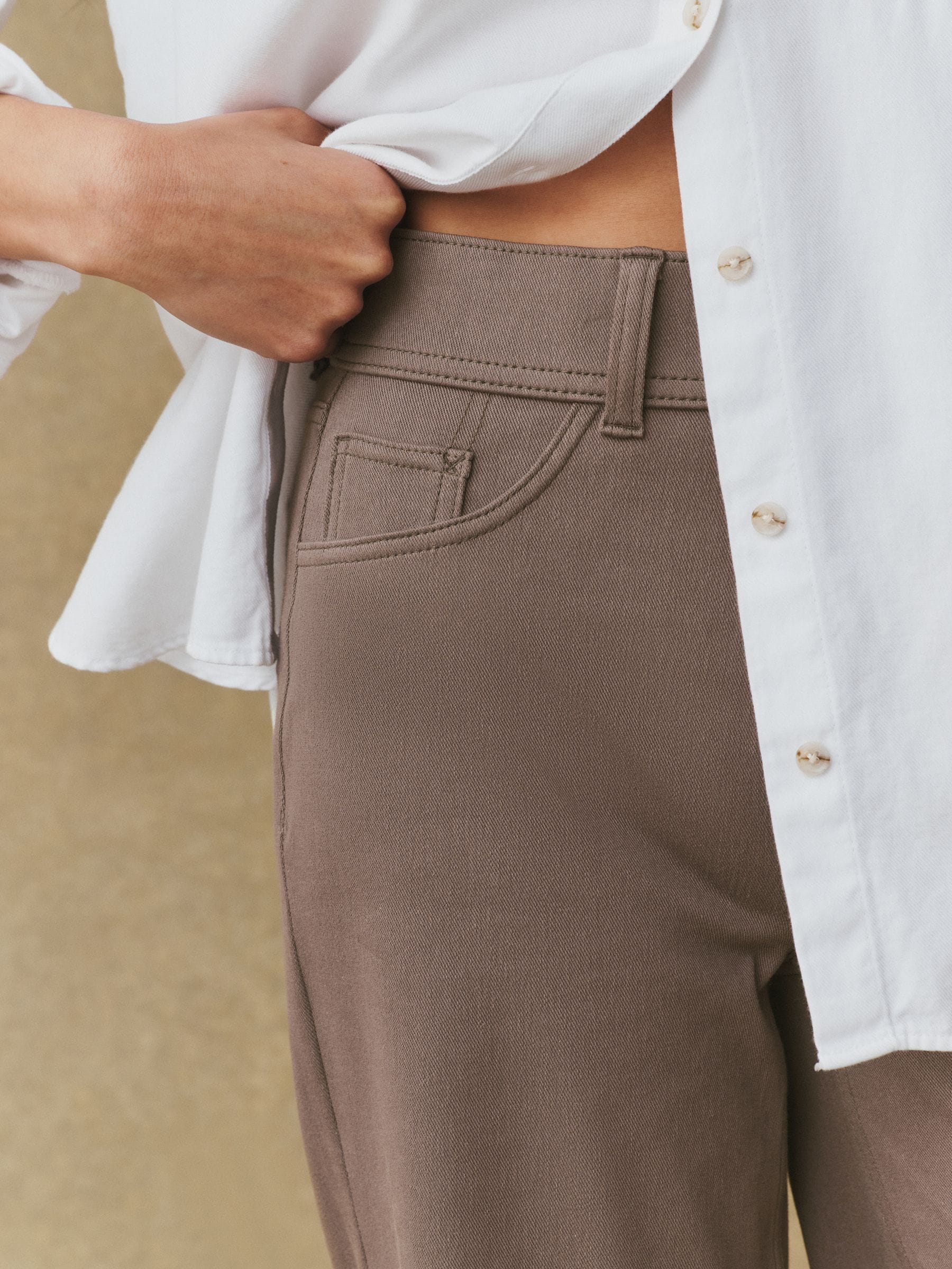 Jersey Denim Wide Leg Trousers - Brown - Regular - SIP Worn