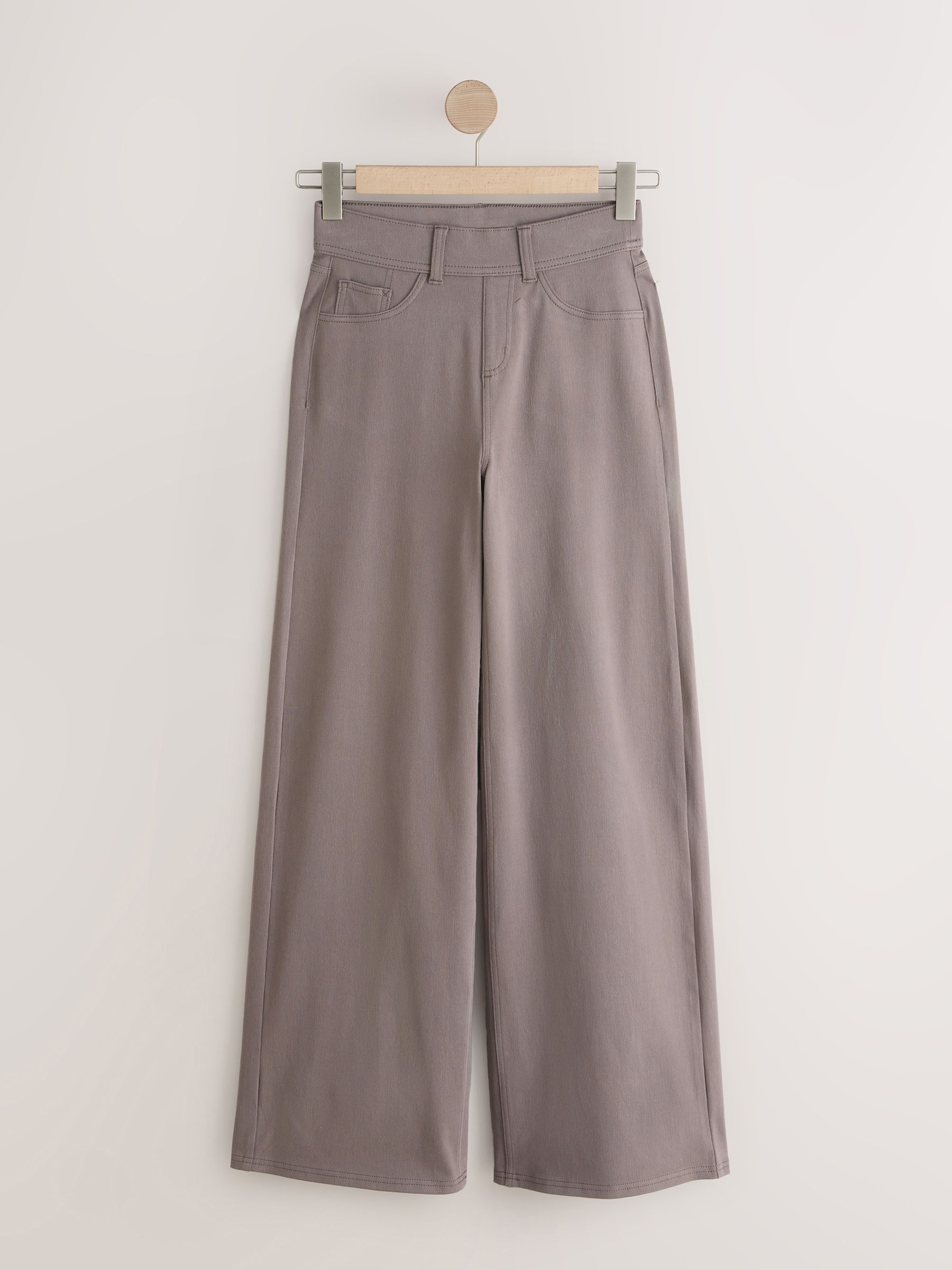 Jersey Denim Wide Leg Trousers - Brown - Regular - SIP Still Life